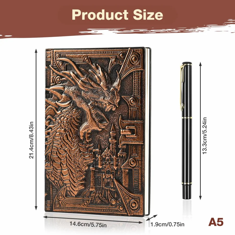 OFFCUP A5 Carnet de Notes Ligné Vintage 200 Pages Dragon