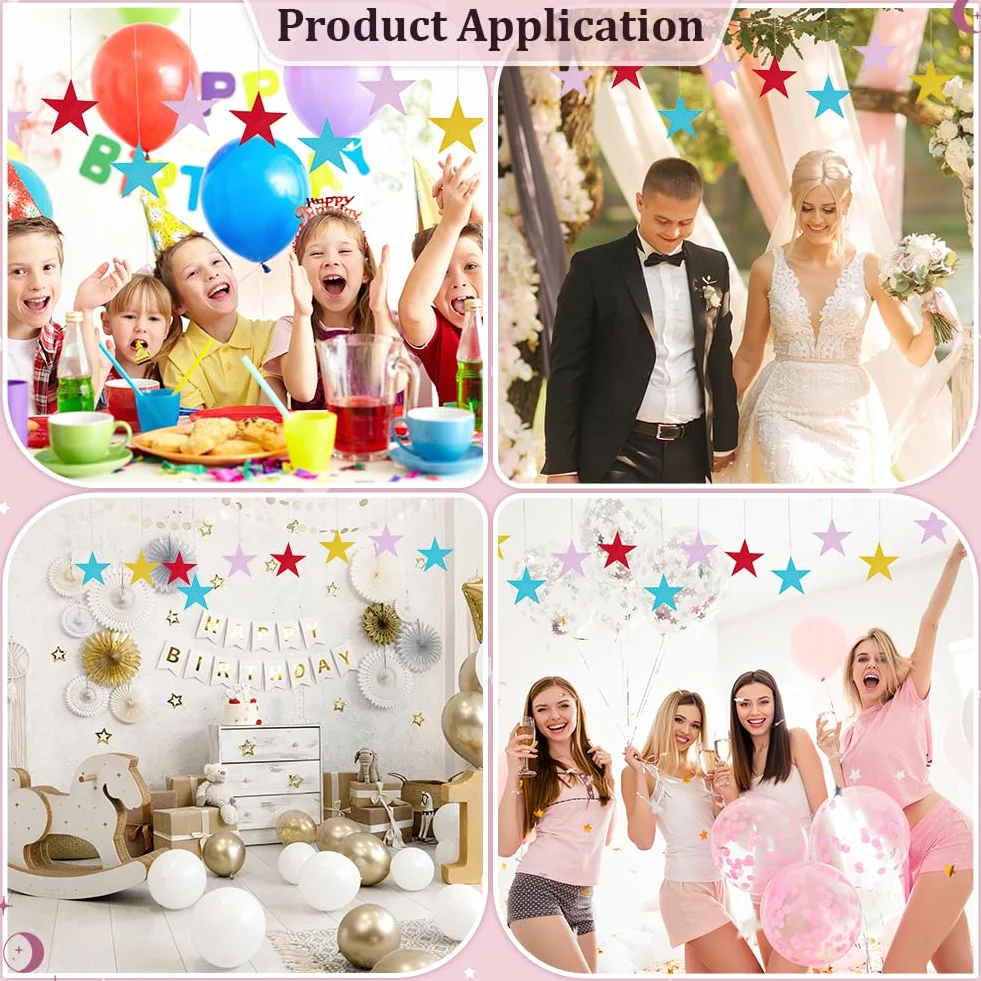 PH PandaHall 96pcs 12 Couleurs Étoiles Scintillantes Papier Découpé Double Face 15cm Confettis Décorations Noël Mariage Fête