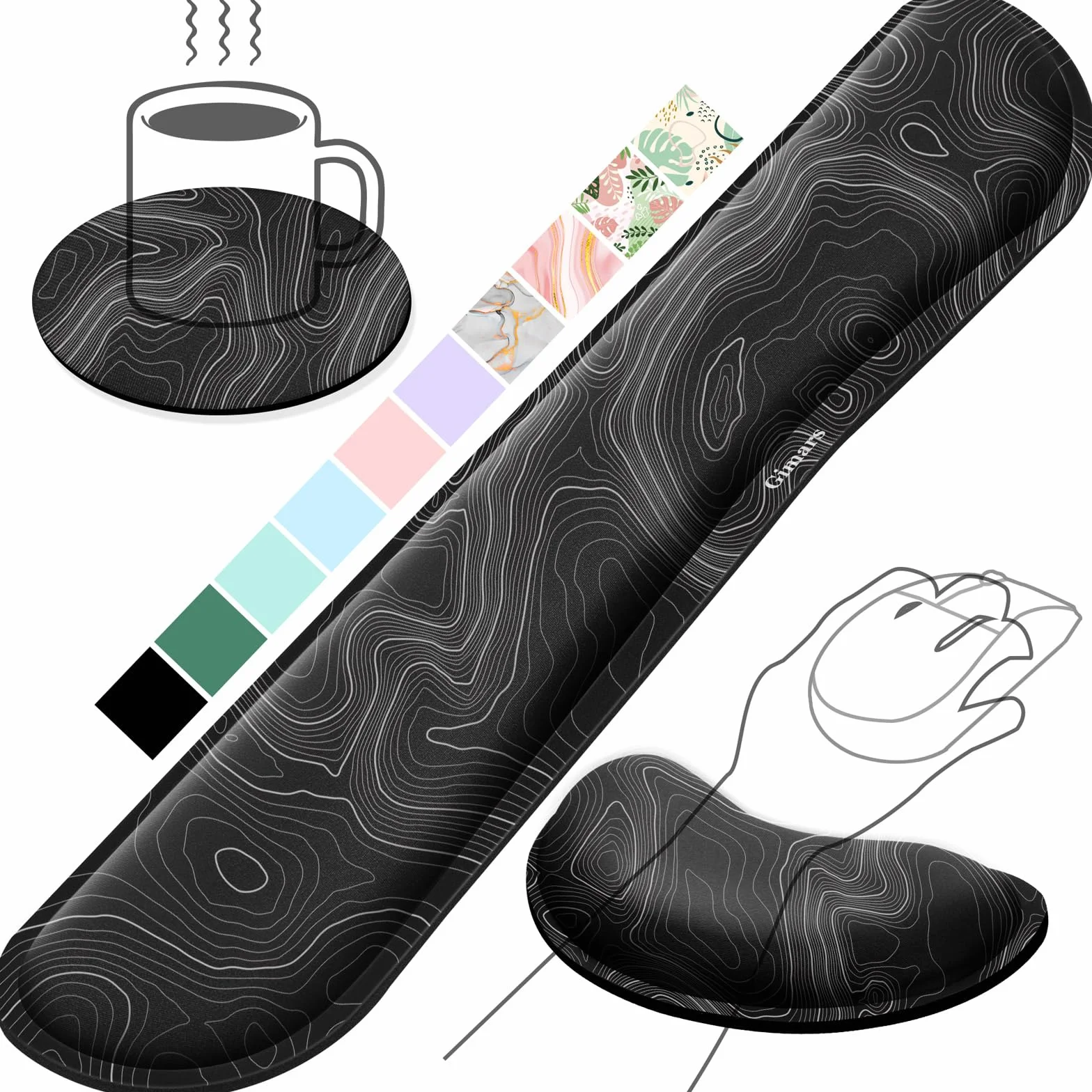 Gimars Repose Poignet Clavier Ergonomique Mousse à Mémoire Support Tapis Base Antidérapant PU Bureau Gamer