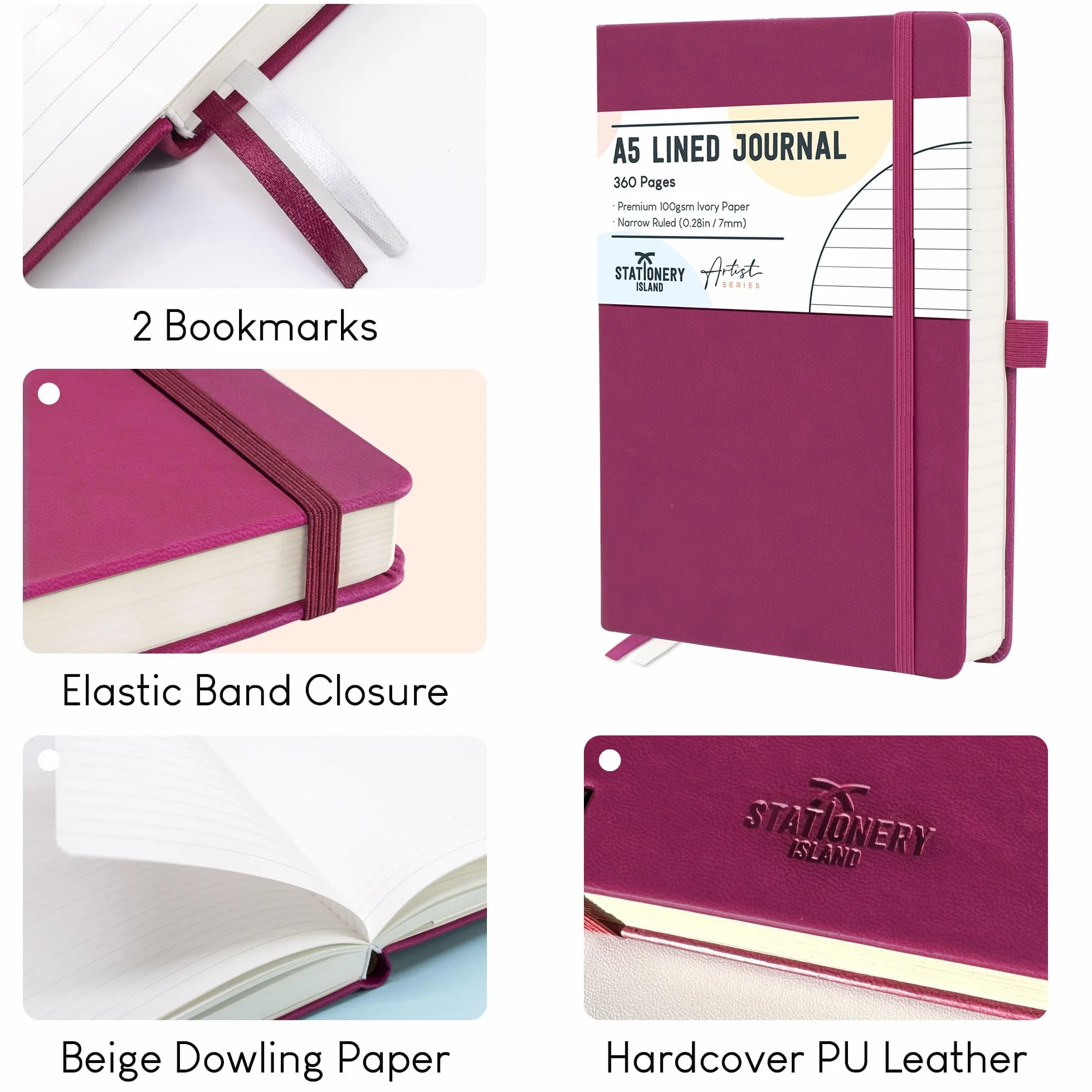STATIONERY ISLAND A5 Carnet de Notes Ligné Épais 360 Pages Couverture Rigide 100gsm