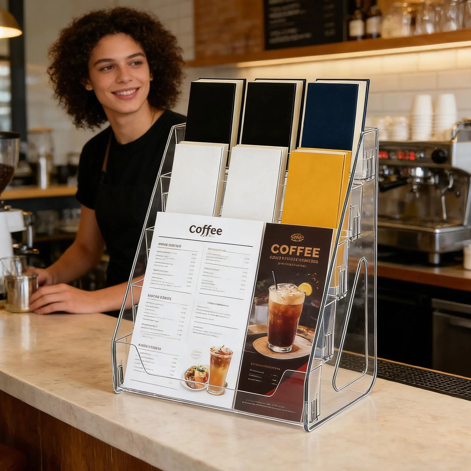 Présentoir à Brochures 5 Niveaux pour Catalogues et Documents - Support de Rangement pour Bureau École Restaurant