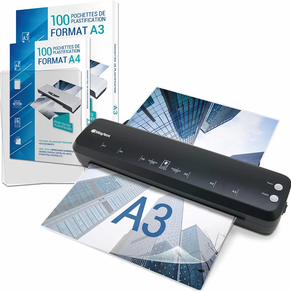 Plastifieuse A3 A4 Pro Rapide à Chaud et à Froid 2x125 microns Bureau Maison Pack 200 Pochettes