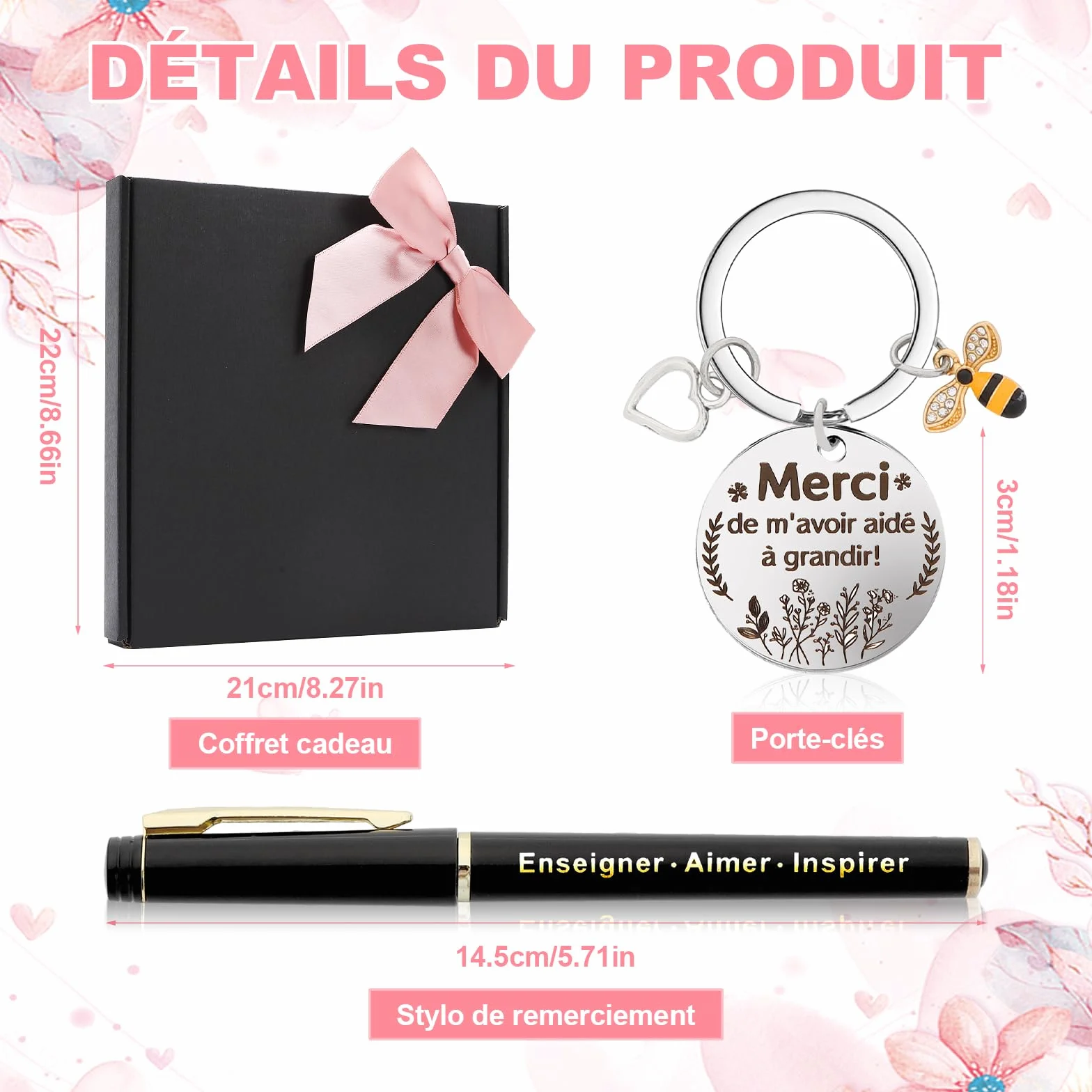 Echehi Merci Maîtresse Cadeau Avec Carnet A5 Stylo Porte-Clés Coffret Cadeau Maitresse d'École Fin d'Année