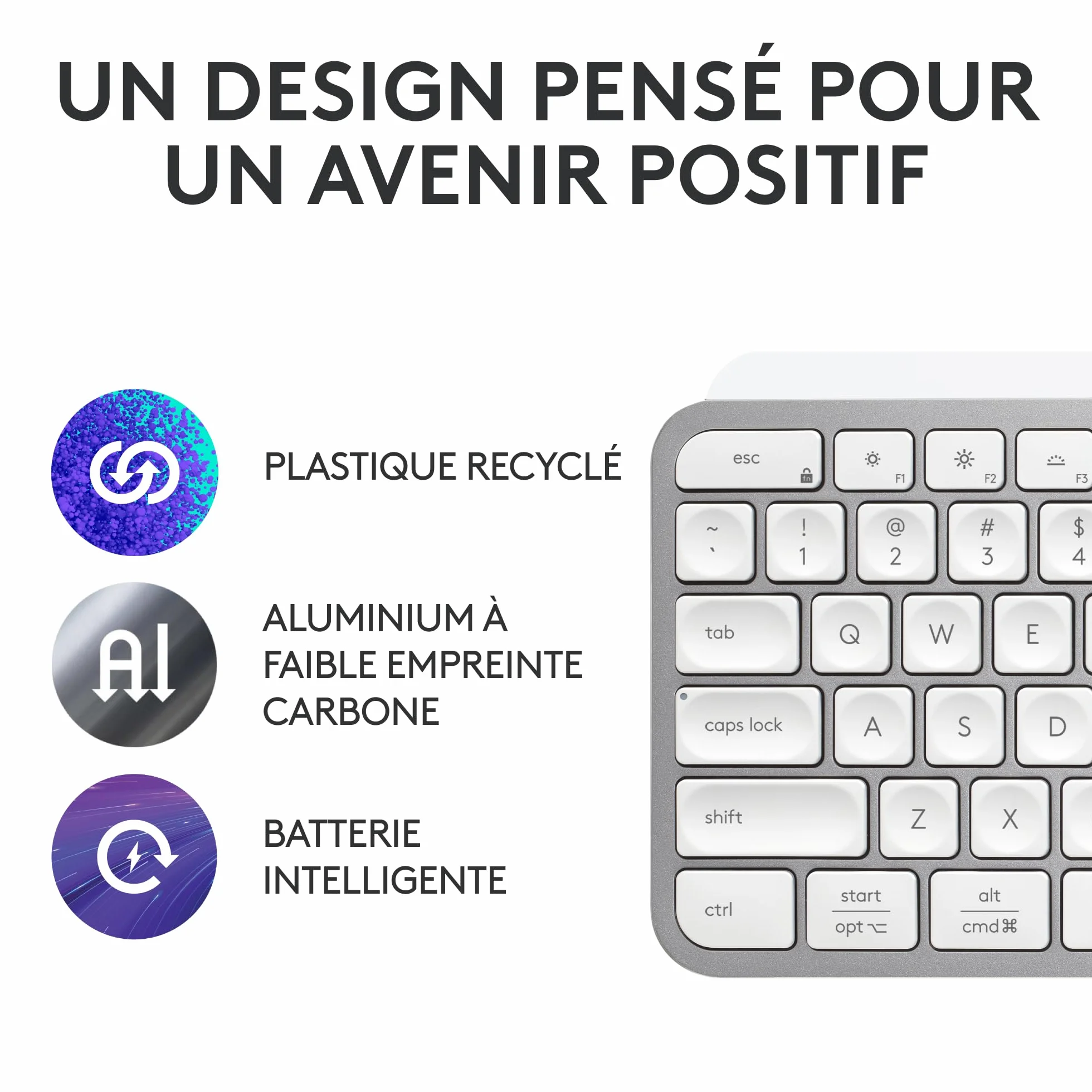Logitech MX Keys S Clavier sans Fil Rechargeable USB-C Silencieux Rétroéclairé Bluetooth AZERTY Français Pale Grey