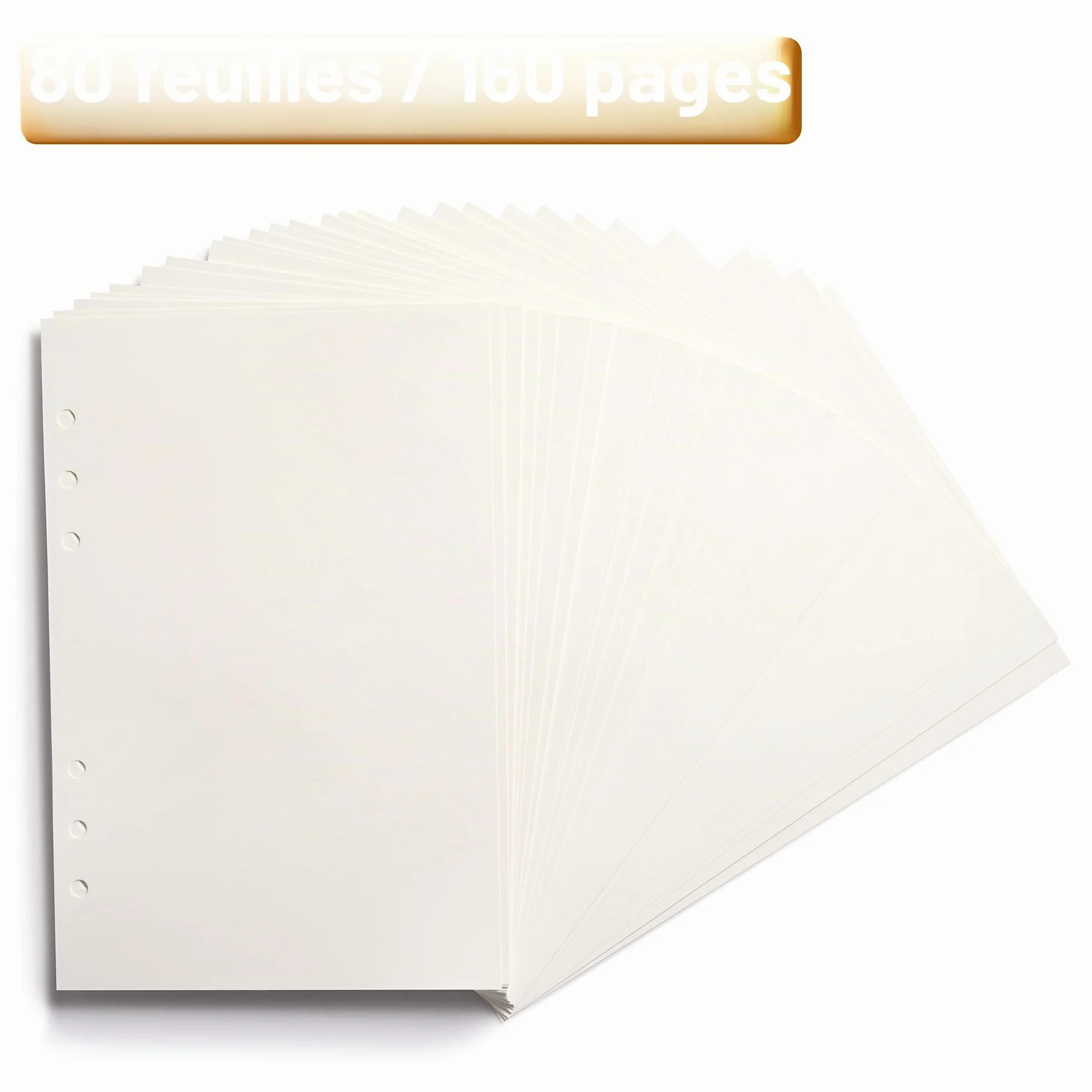 Papier vierge A5 6 trous perforés 80 feuilles 160 pages 14 x 21 cm beige