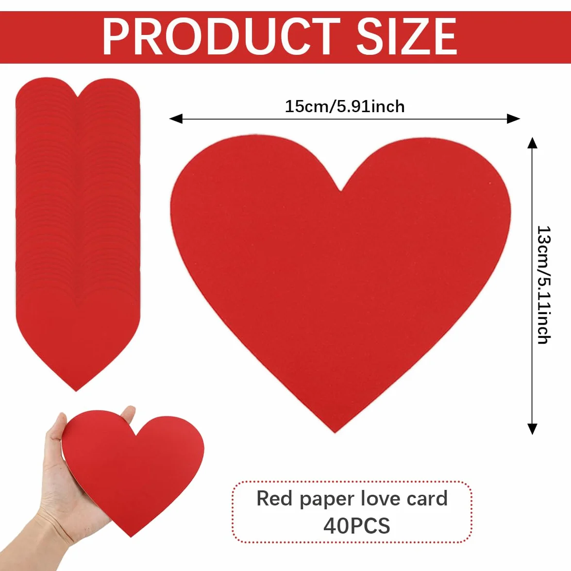 Cartes en papier en forme de cœur 15 cm Rouge Lot de 40 pour Saint-Valentin
