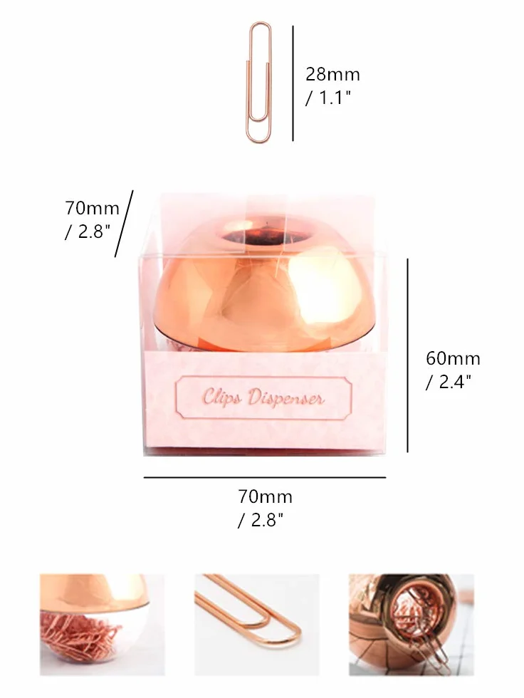 Distributeur de trombones magnétiques or rose 100 trombones pour bureau école maison