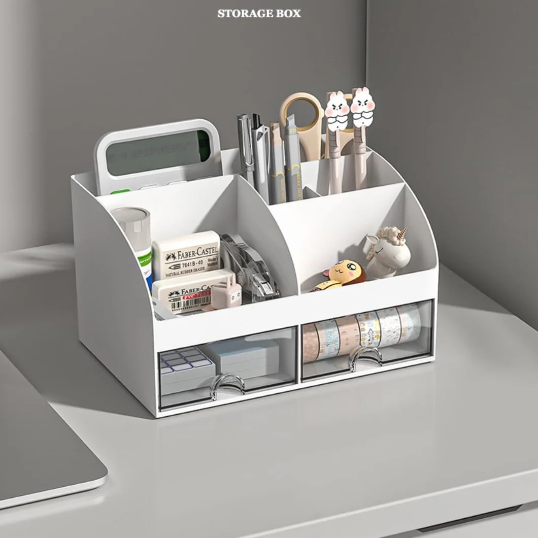 Rhys Organisateur de Bureau Multifonction en Plastique Transparent avec Tiroirs Blanc