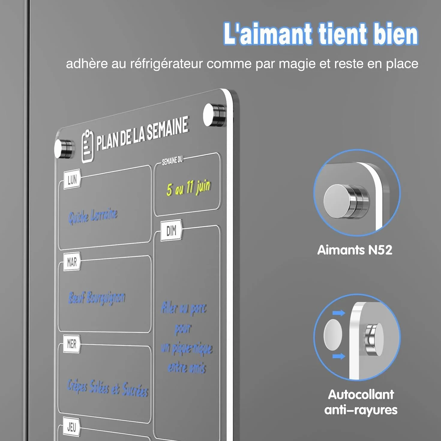 Lot de 2 Tableaux Magnétiques Frigo 30x20 cm avec Marqueur à Craie Liquide 6 Couleurs