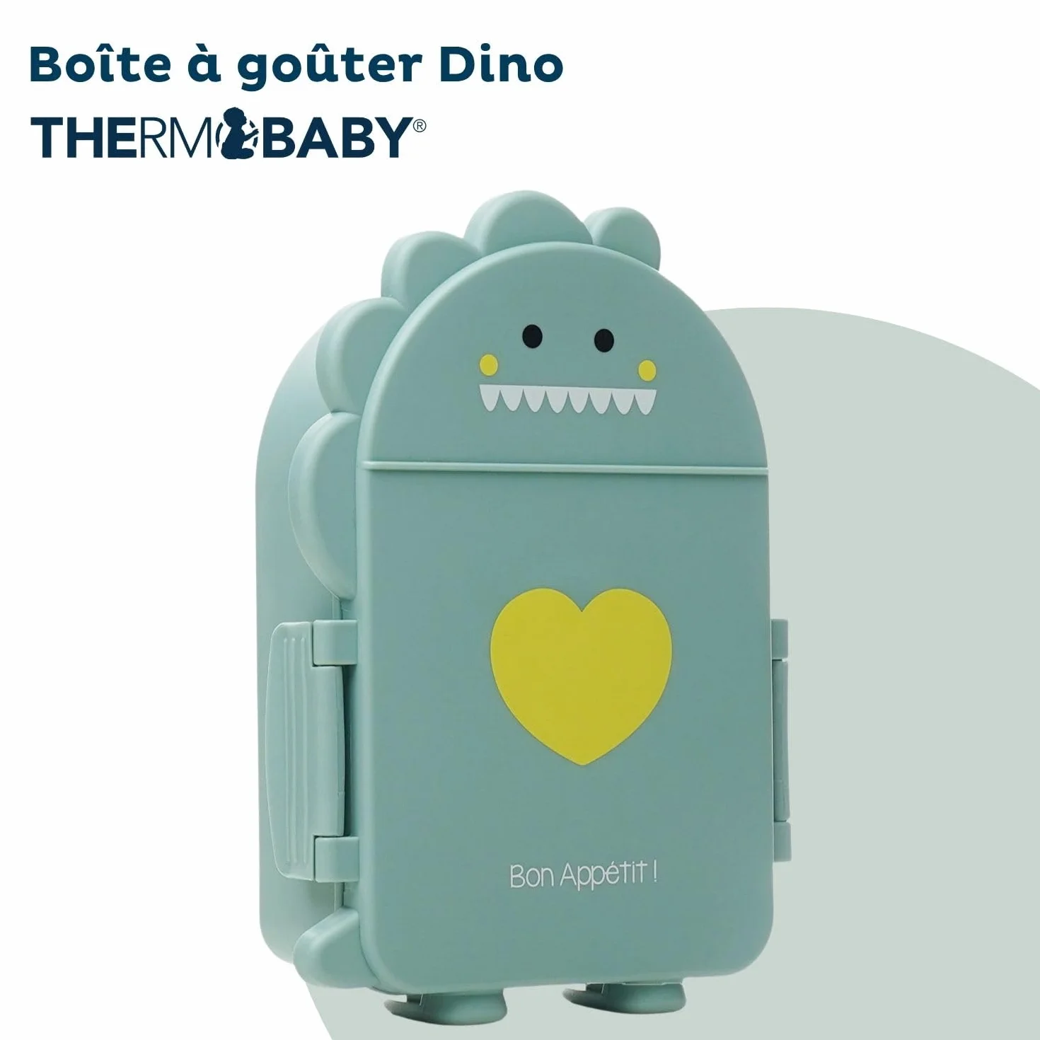 THERMOBABY Boîte à goûter Dino - Boîte repas enfant avec compartiments - Lunchbox - Sans BPA - Vert
