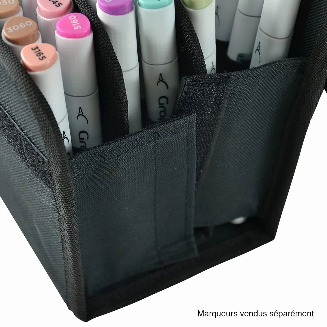 ART&GO Mallette de Transport pour 80 Marqueurs Noir Organiseur Ergonomique 6 Rangées Transparentes