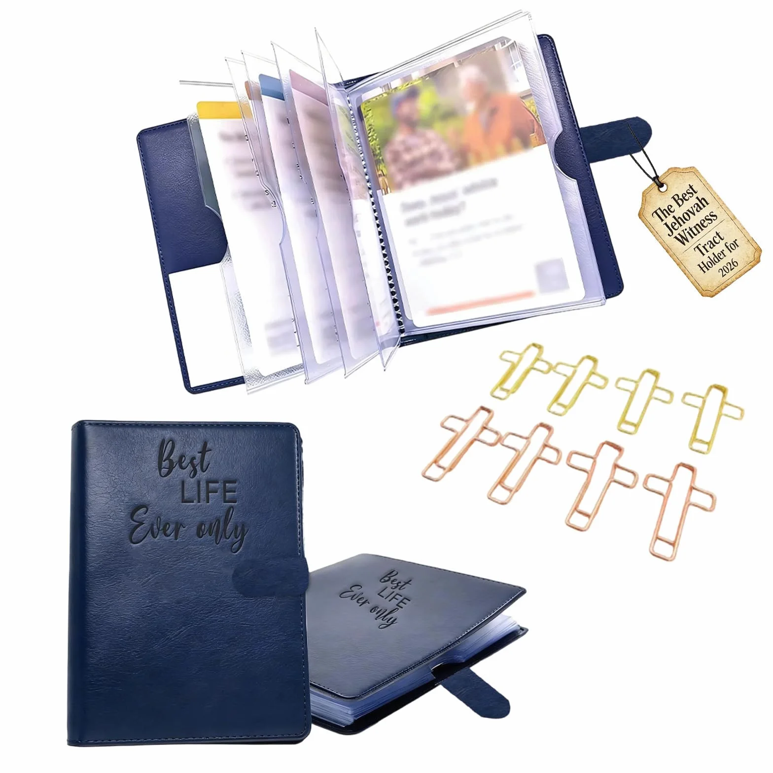 Tract Holder Mini Organisateur de Service sur Le Terrain Portefeuille d'étude biblique Multifonction Bleu