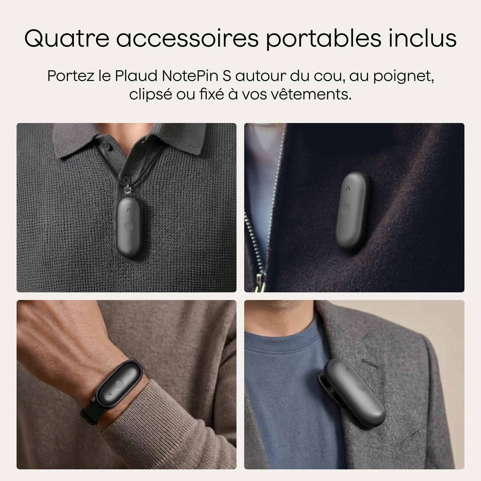 Plaud NotePin S Enregistreur Vocal IA avec Bouton Tactile, Transcription, Résumé IA et Team Plan, Dictaphone Numérique pour Réunions, Gris + 4 Accessoires