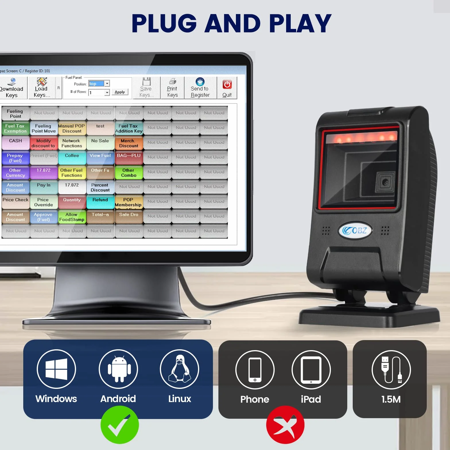 Lecteur Code Barre USB, Scanner de Code Barre de Bureau Professionnel avec Fenêtre de Numérisation pour Supermarché Magasin