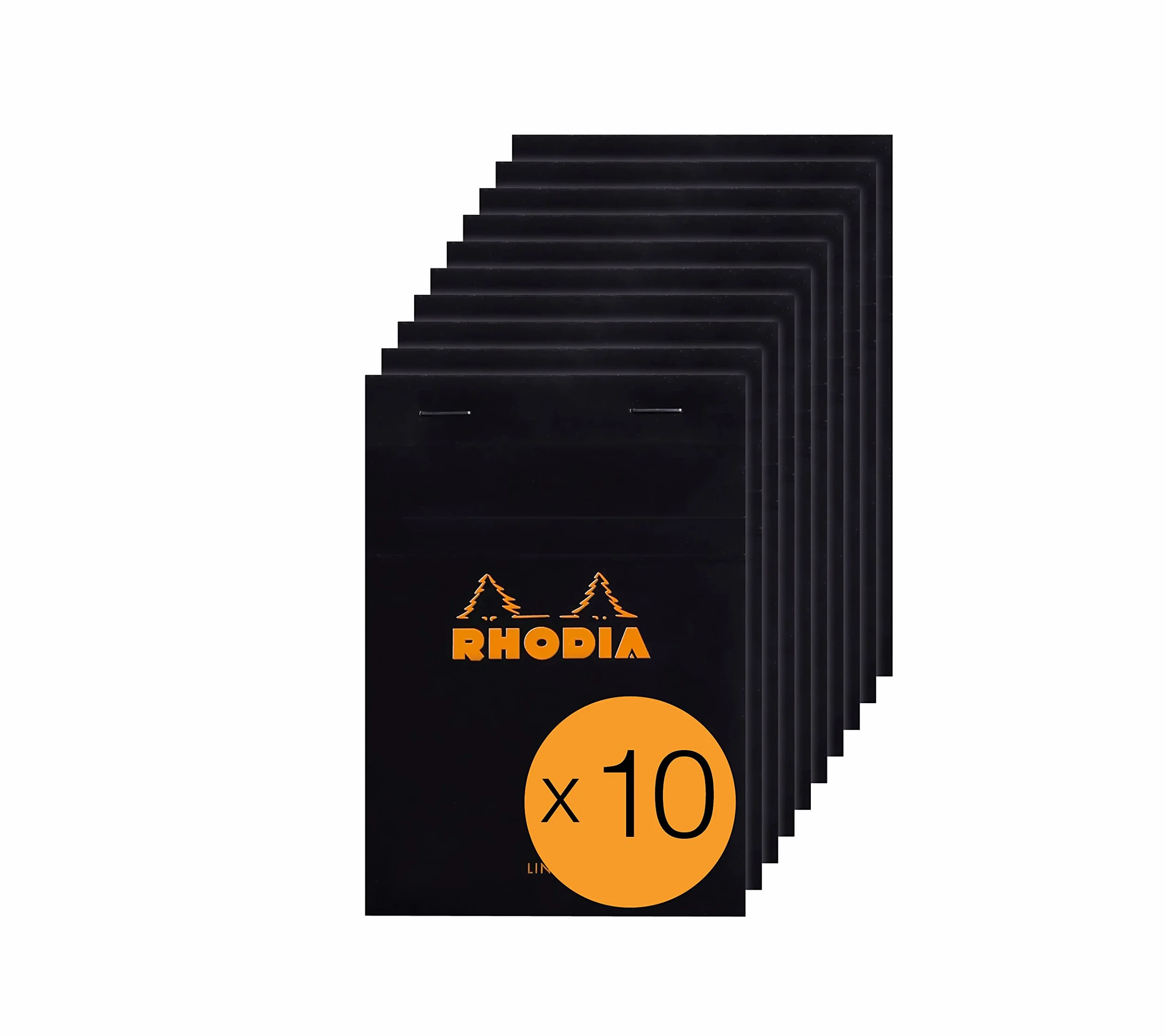 Rhodia Bloc-Notes Agrafé N°13 Black A6 Ligné 80 Feuilles Détachables Papier Clairefontaine 80 g/m² Paquet de 10 blocs