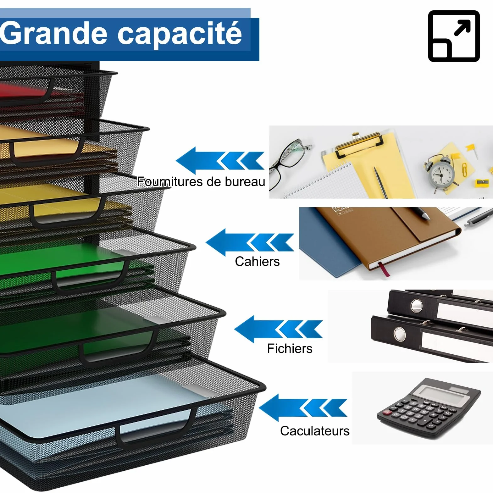 PUNCIA Bac à Courrier en Maille Métallique 6 Niveaux Organiseur de Bureau Multimédia Boîte de Rangement Noir