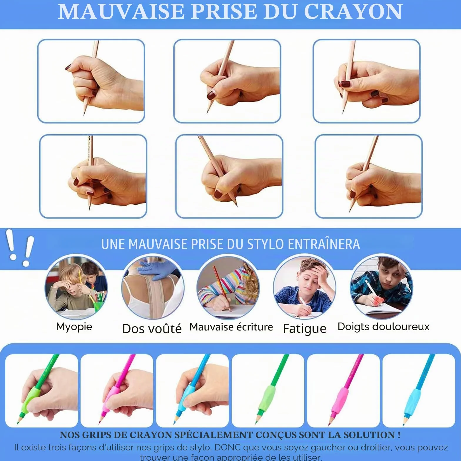 Guide Doigts Ecriture Enfant, Embout Crayon Grips Multicolore