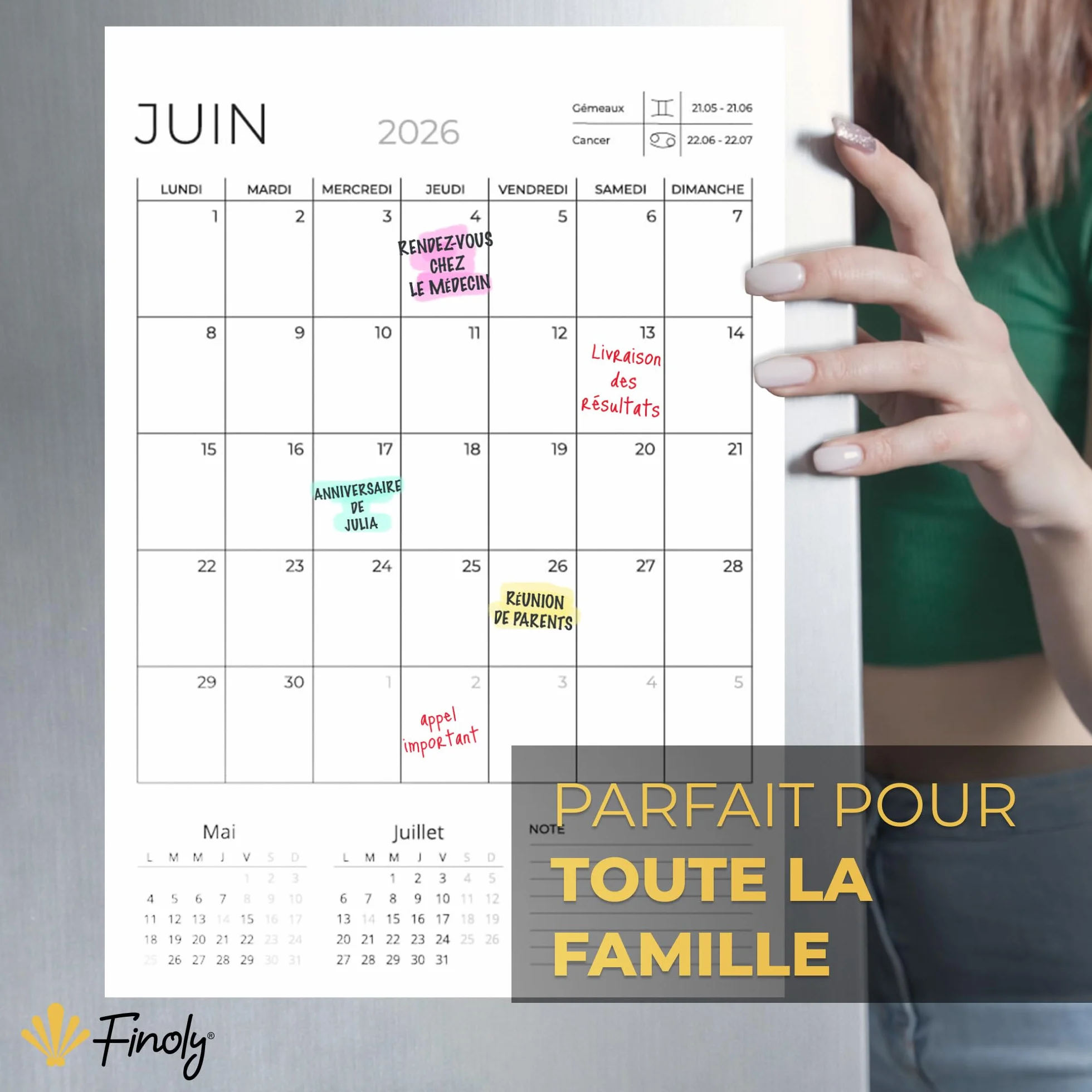Calendrier Magnetique Frigo Vertical 2026-2027 18 Mois Français