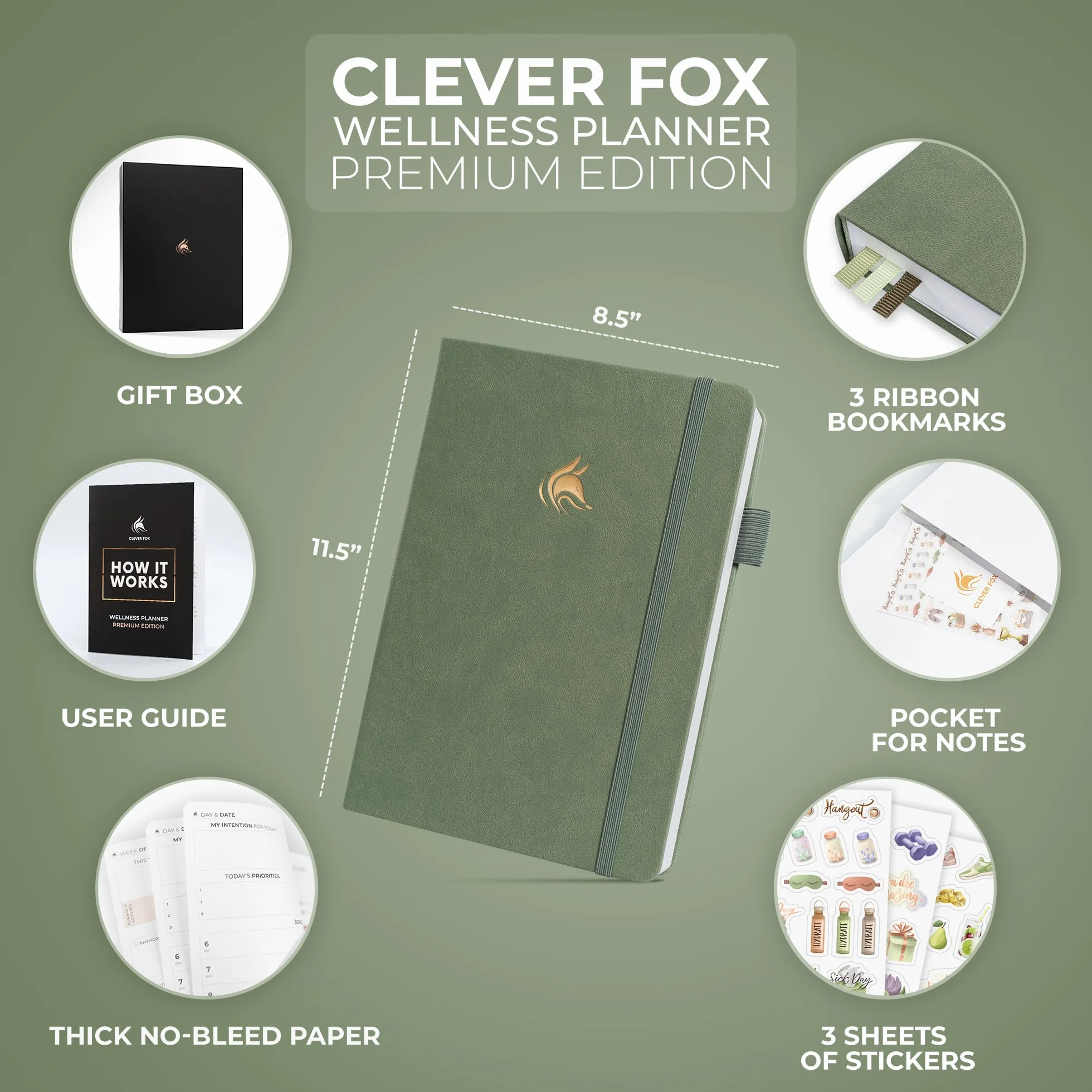 Clever Fox planificateur bien-être premium – Journal quotidien mode de vie saine suivi repas exercices