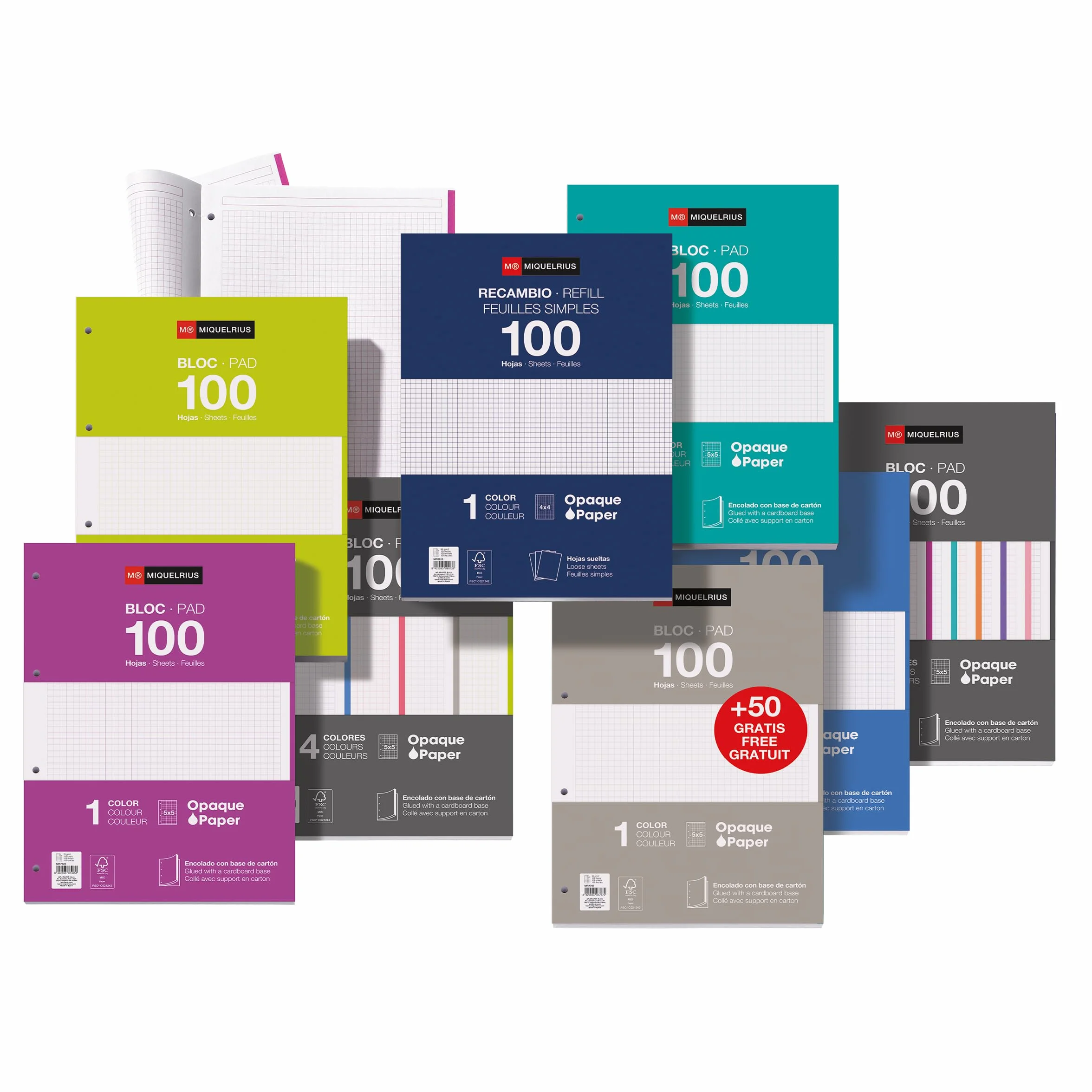 Miquelrius Bloc de recharge A4 100 feuilles quadrillées 4x4 mm Papier 90 g/m²