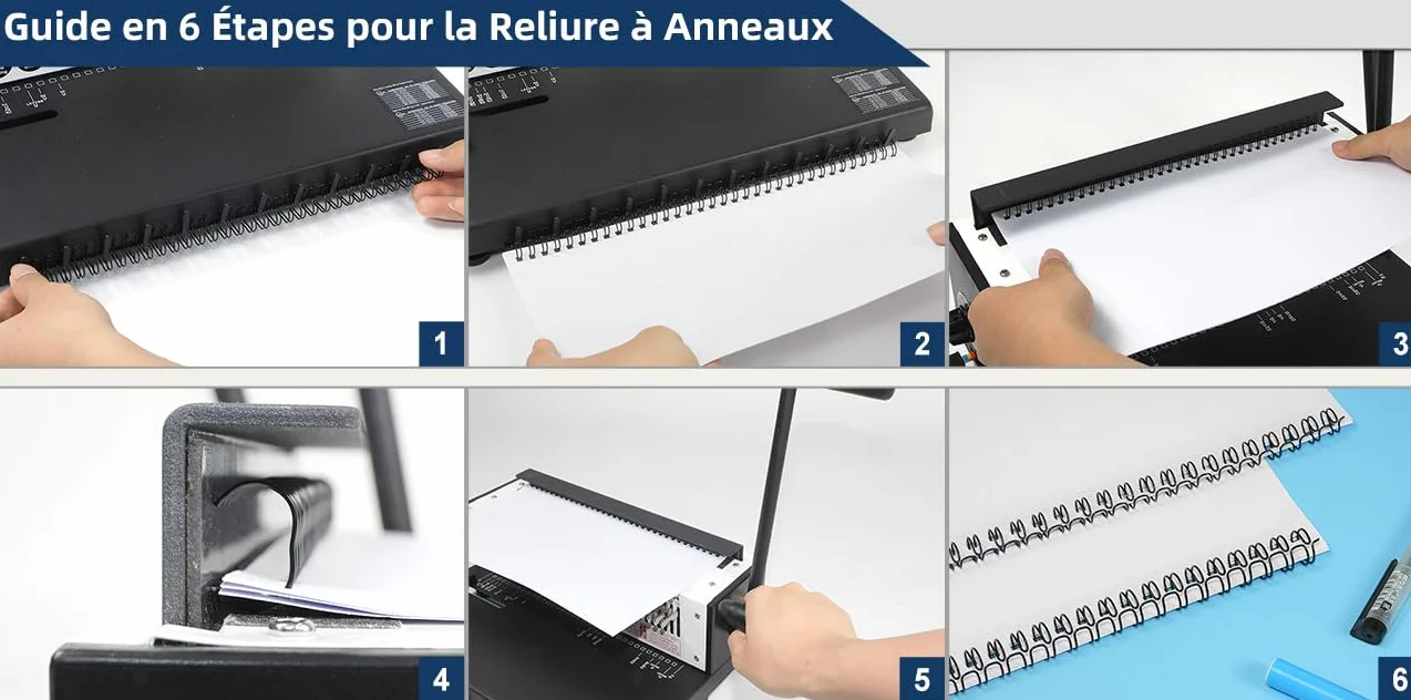 RAYSON Spirales reliure métalliques 6,4 mm 34 anneaux A4 Pas 3:1 Noir Paquet de 100