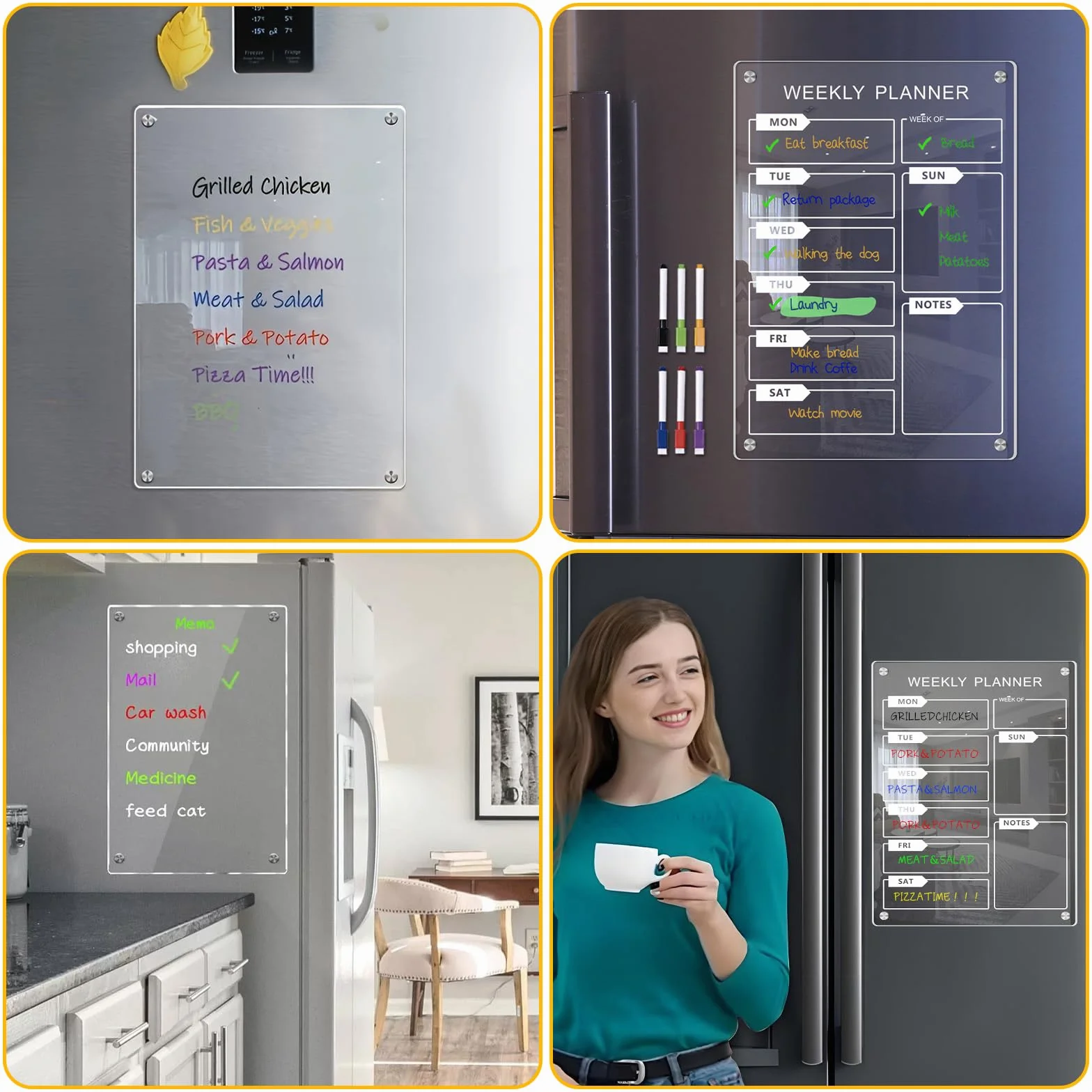 Tableau Frigo Magnétique Transparent A4 Effaçable avec 12 Marqueurs Couleurs