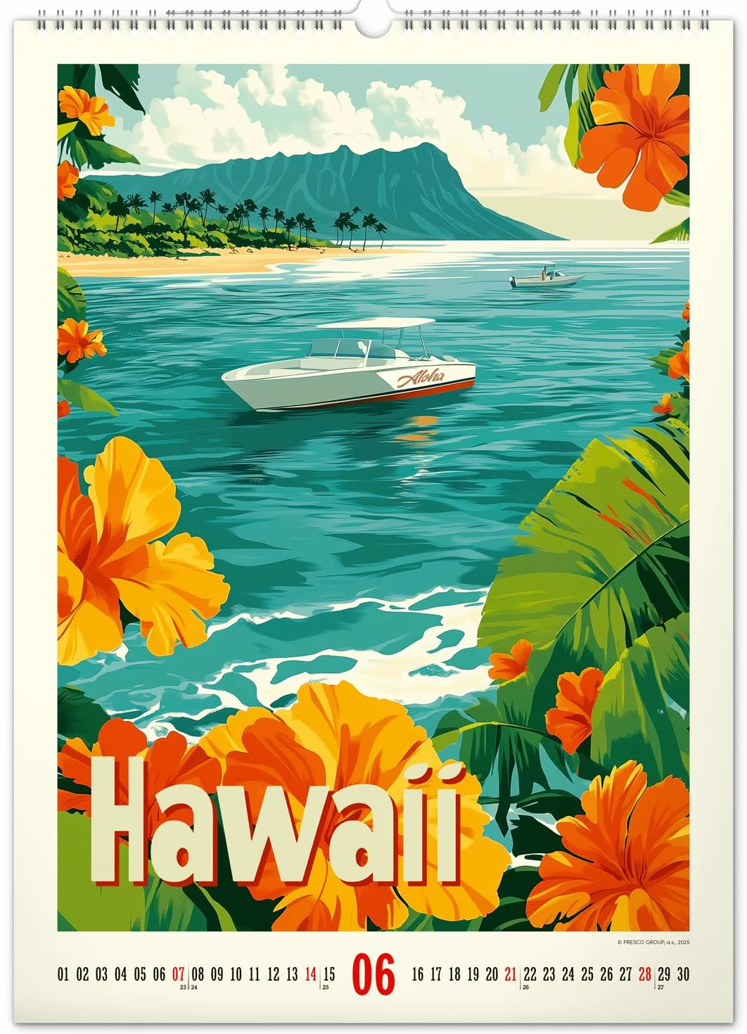NOTIQUE Calendrier mural 2026 Poster vintage 33 x 46 cm Paradis tropicaux
