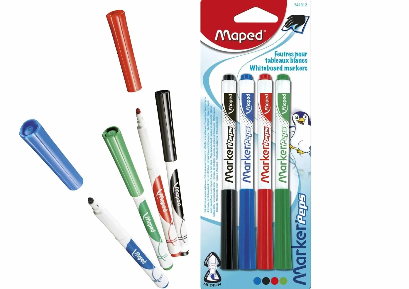 MAPED Marker'Peps 4 Feutres pour tableaux blancs 1,5 mm Assortis