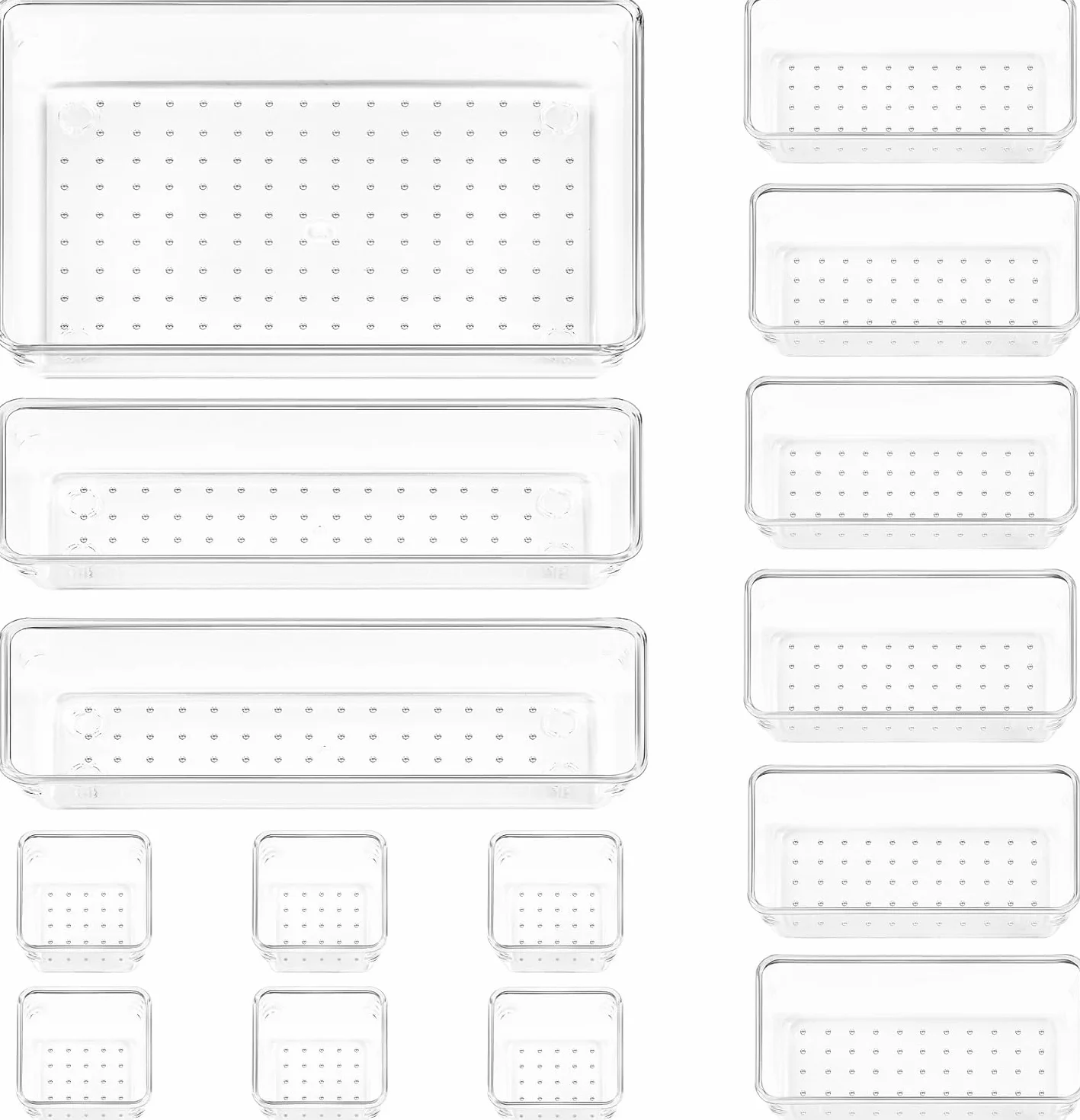 Vtopmart Lot de 15 Organisateurs de Tiroir en Plastique Transparent 4 Tailles pour Salle de Bain