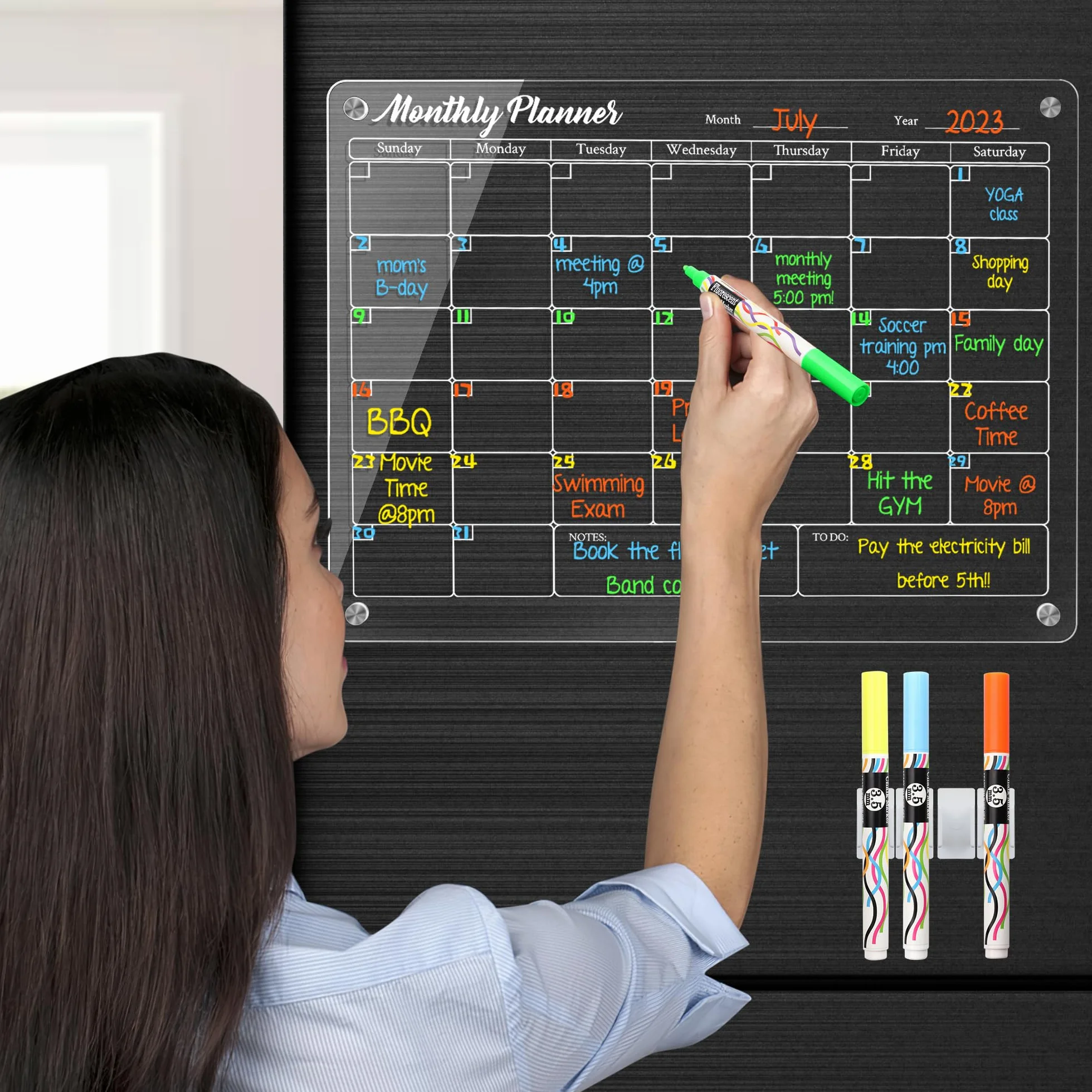 Calendrier Magnétique Frigo Lot de 2, 40x30cm Planificateur Mémo Tableau Acrylique Effaçable à Sec, 4 Marqueurs