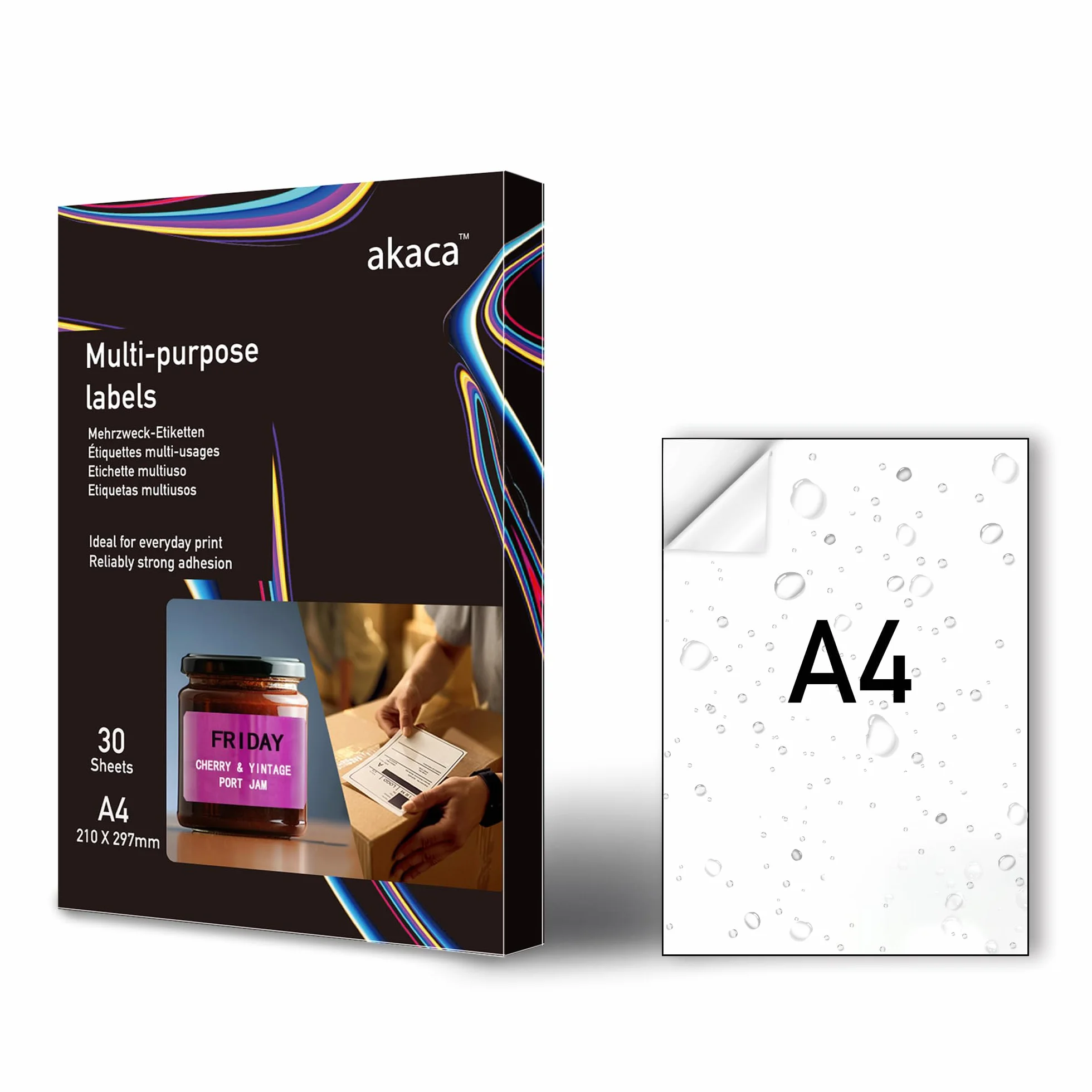 akaca Vinyle Papier Autocollant Imprimante A4, 30 Feuilles, Mat Blanc, Étiquette Imperméable, 210 x 297 mm