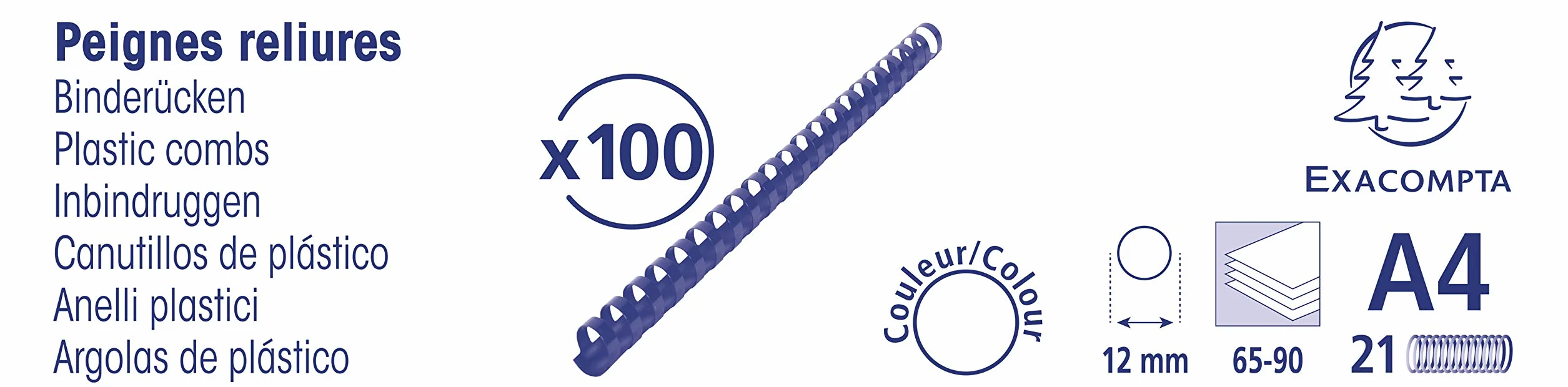 Exacompta Boîte 100 reliures spirales PVC noir 12 mm A4 A3 paysage machine à relier
