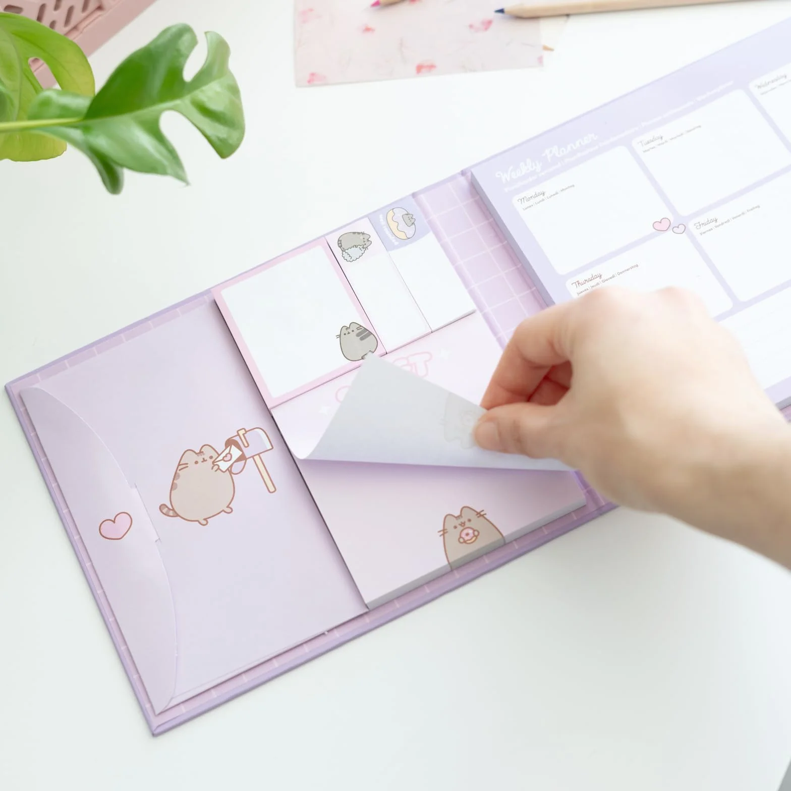 Grupo Erik Pusheen Set Bloc Notes Semainier Planner Hebdomadaire Notes Adhésives Papeterie Bureau