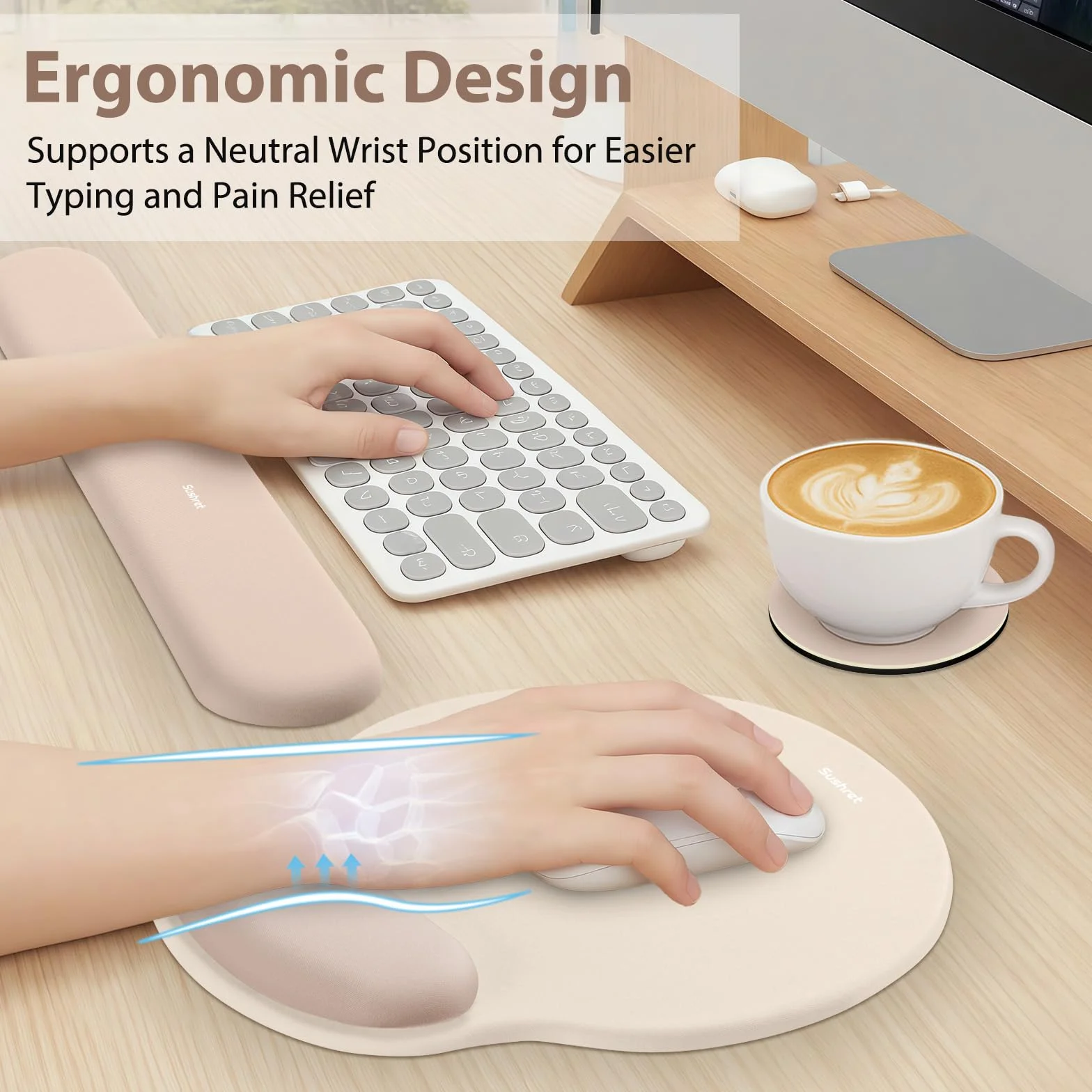 Sushret Tapis de Souris et Repose-Poignet Clavier, Ensemble 3-en-1 Ergonomique Gel Mémoire