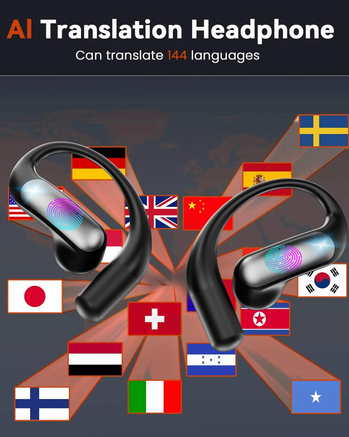 AI Ecouteur Traducteur Instantané 4-en-1 144 Langues Bluetooth