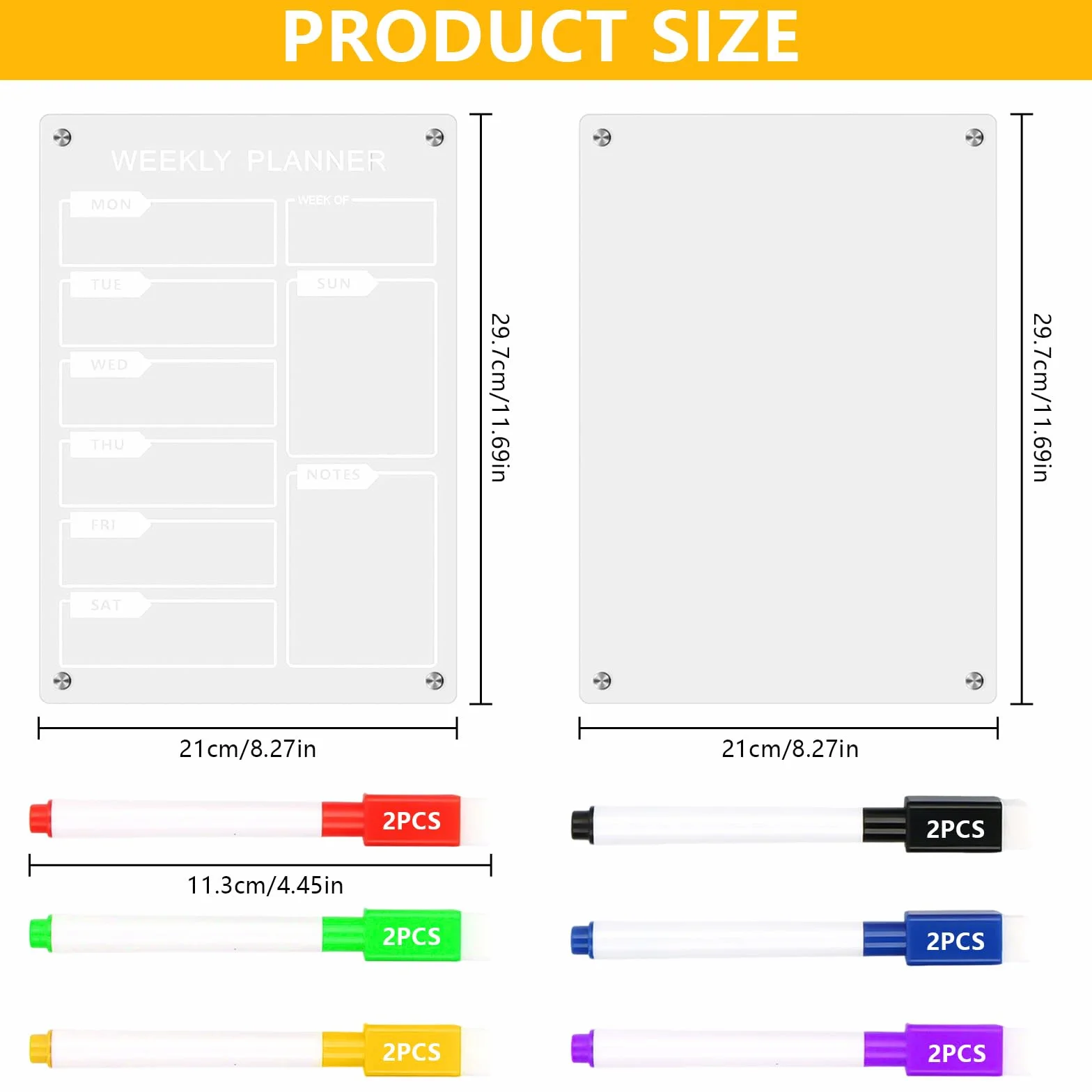 Tableau Frigo Magnétique Transparent A4 Effaçable avec 12 Marqueurs Couleurs
