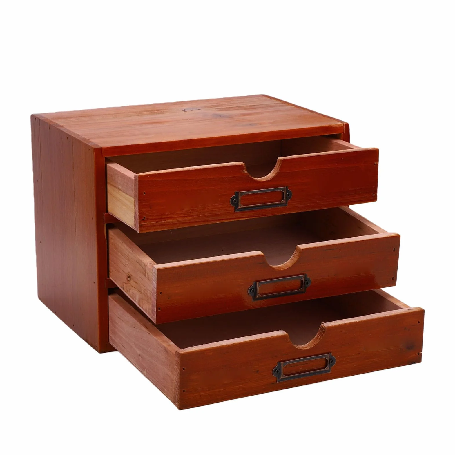 Haofy Organiseur de Bureau à 3 Tiroirs, Armoire d'Apothicaire Empilable Vintage, Boîte de Rangement en Bois Marron Foncé