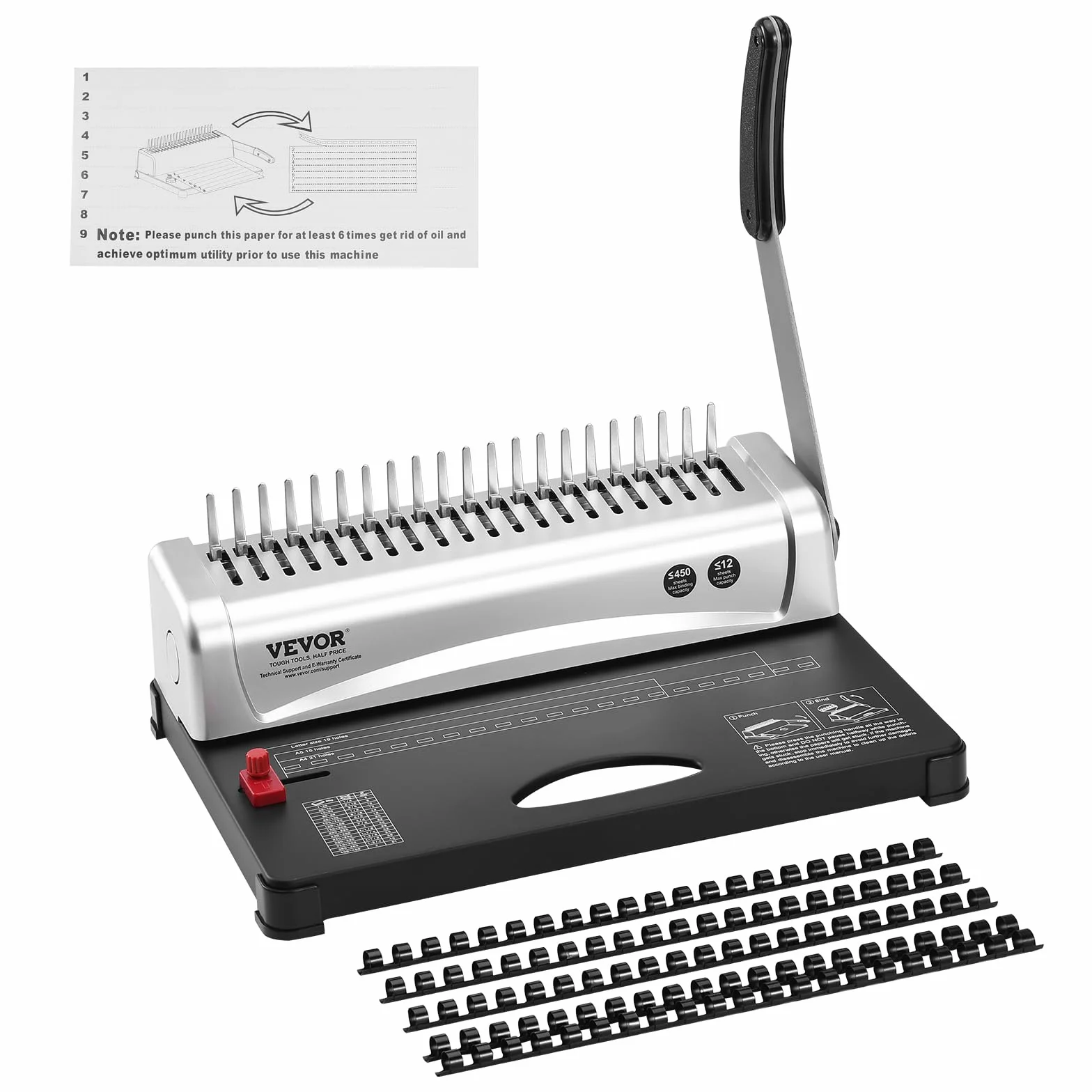 VEVOR Machine à relier à peigne 21 trous 450 feuilles 3/8'' pour A4 A5 lettre
