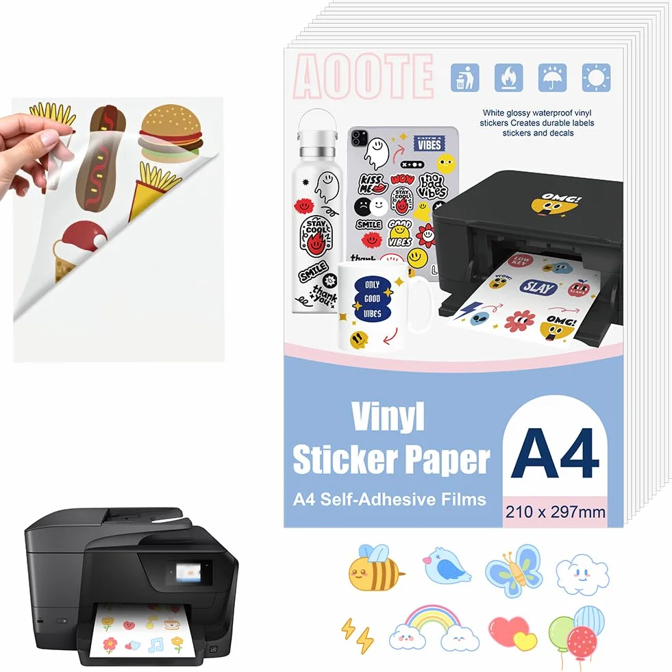 Papier Autocollant Transparent A4 12 Feuilles Vinyle Imprimable Étanche pour Imprimante Jet d'Encre