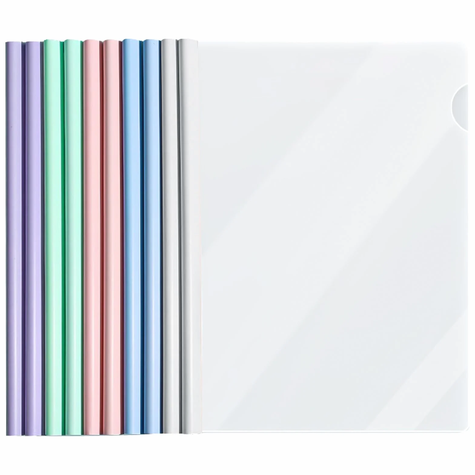 VEGCOO 10 Pièces Transparent Reliure Dossier Baguette Feuilles A4 Couverture De Rapports Plastique Classeur avec Barre Coulissante