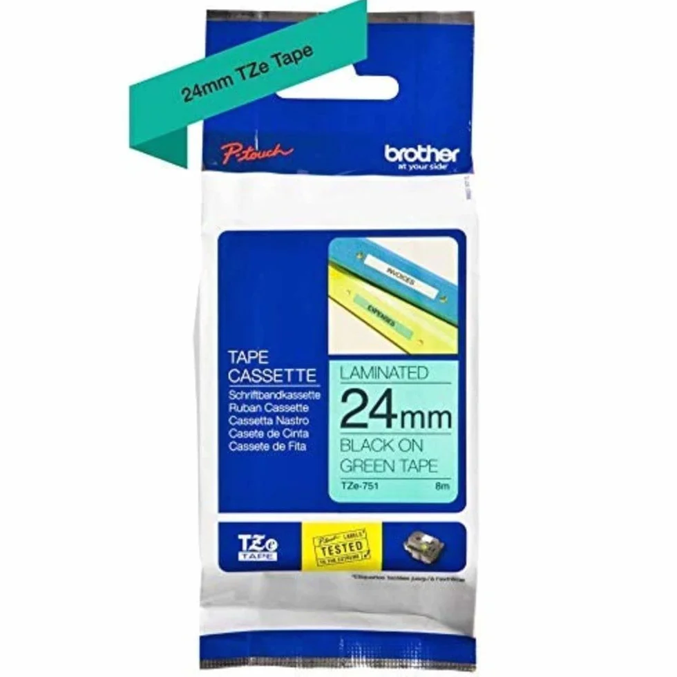 Brother TZe-751 Ruban original Laminé 24 mm Noir sur fond Vert 8M