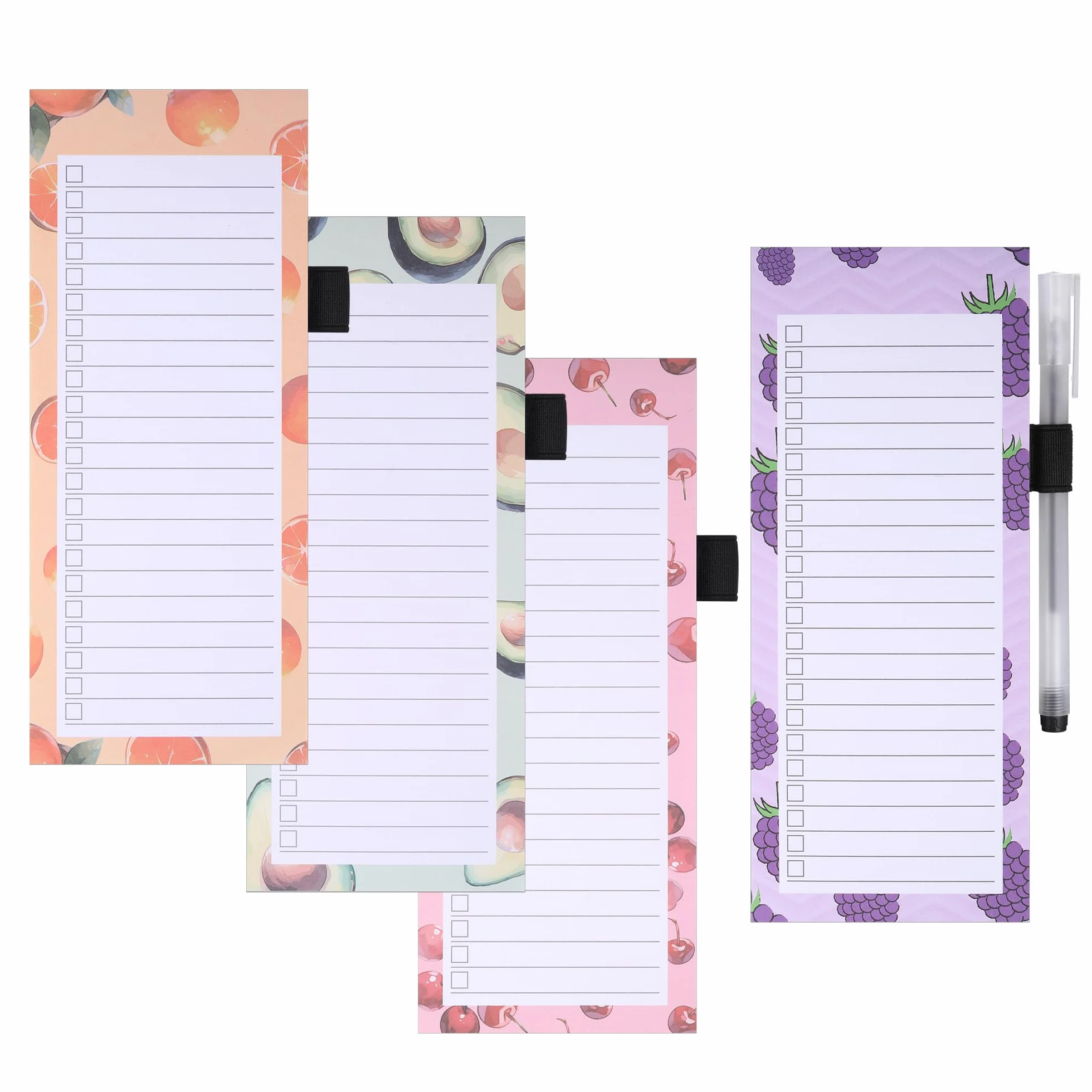 JIANTA Blocs Notes Magnétiques 4 Blocs Liste de Courses Magnetique Cahier avec Stylo Boîte à Cocher 9 x 23 cm