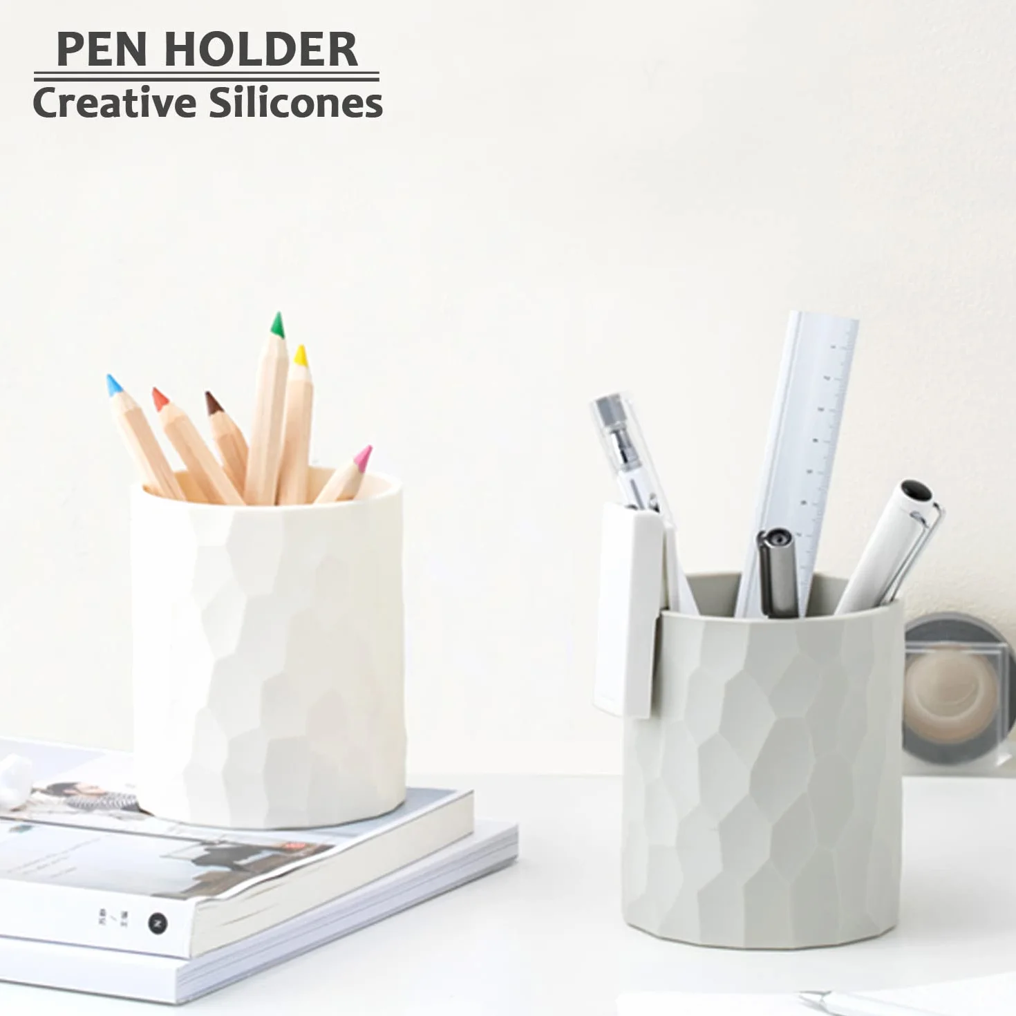 Pot à crayons Porte stylo en silicone étanche style nordique pour bureau décoratif