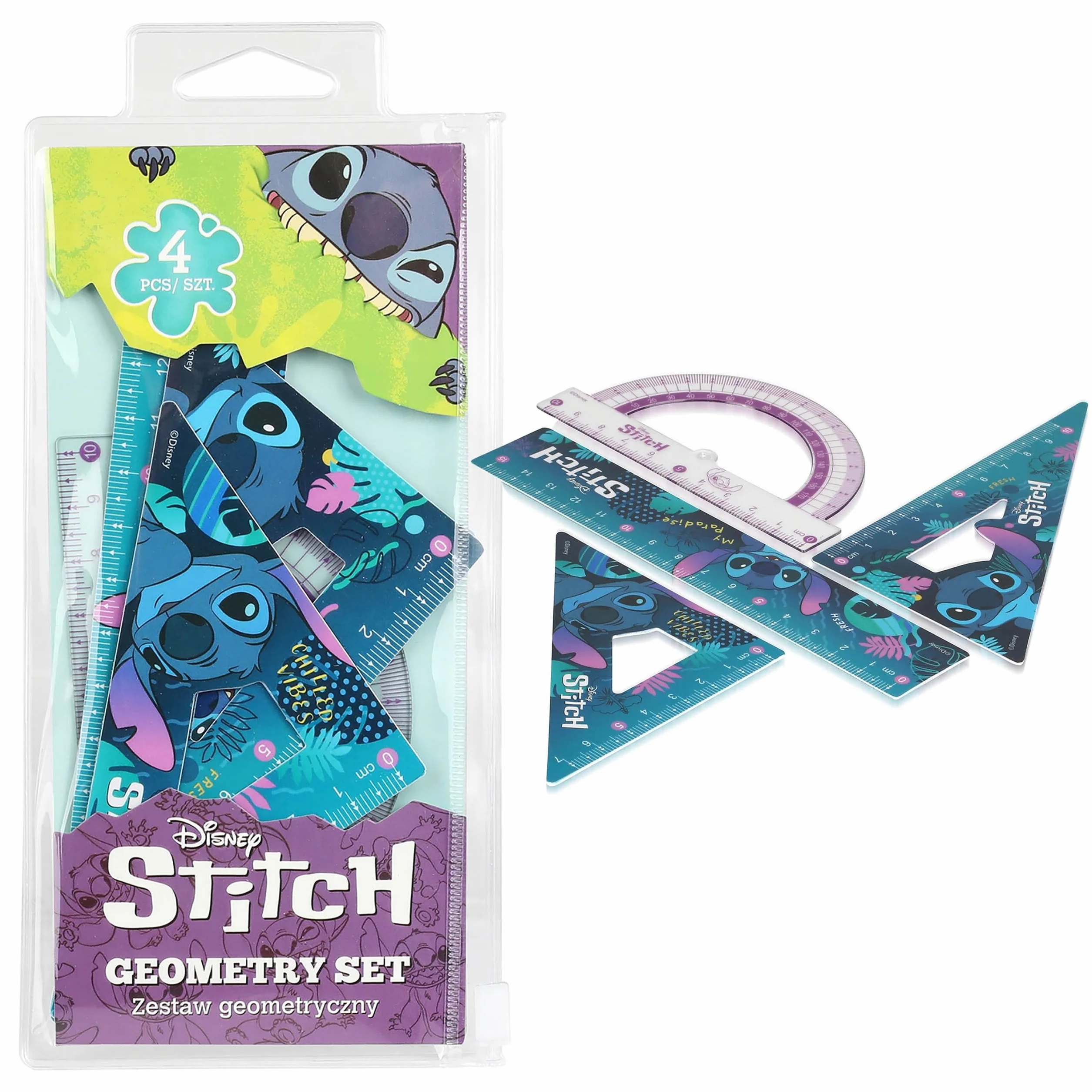 Disney Stitch Set de Fournitures Scolaires, ustensiles géométriques
