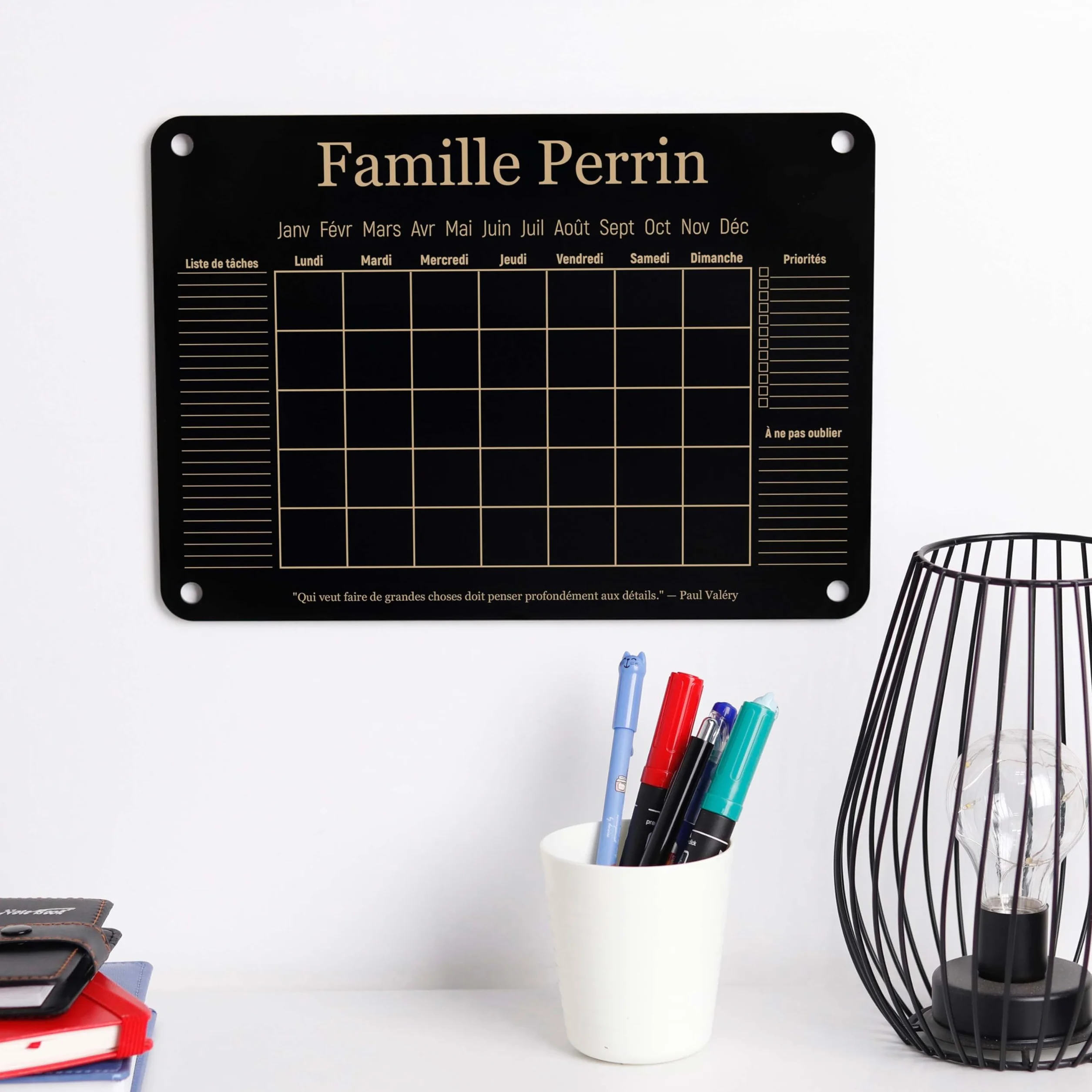 Calendrier Mural en Acrylique Personnalisé LAUBLUST A2 A3 A4 Noir Planificateur Familial Hebdomadaire Mensuel Annuel Effaçable