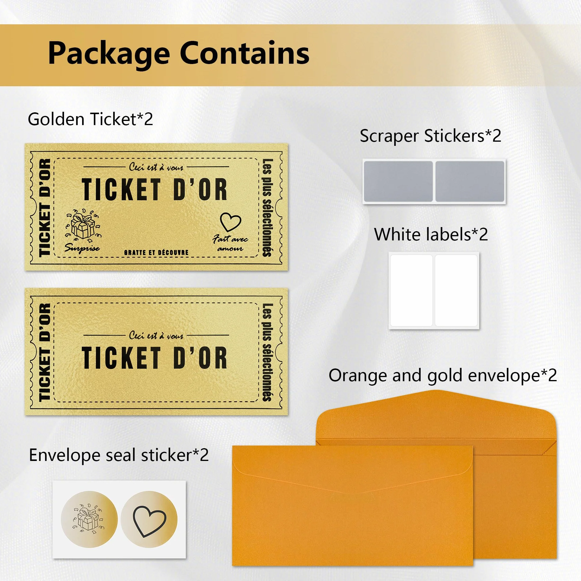 Carte à gratter Golden Ticket d'Or Personnalisable Cadeau Surprise Anniversaire Saint-Valentin