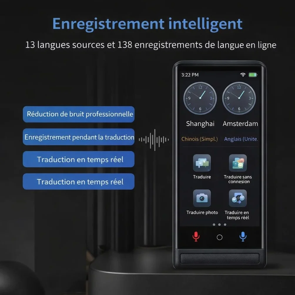 Traducteur Vocal Instantané 2026 142 Langues Online 22 Offline Écran Tactile 4 Pouces sans WiFi