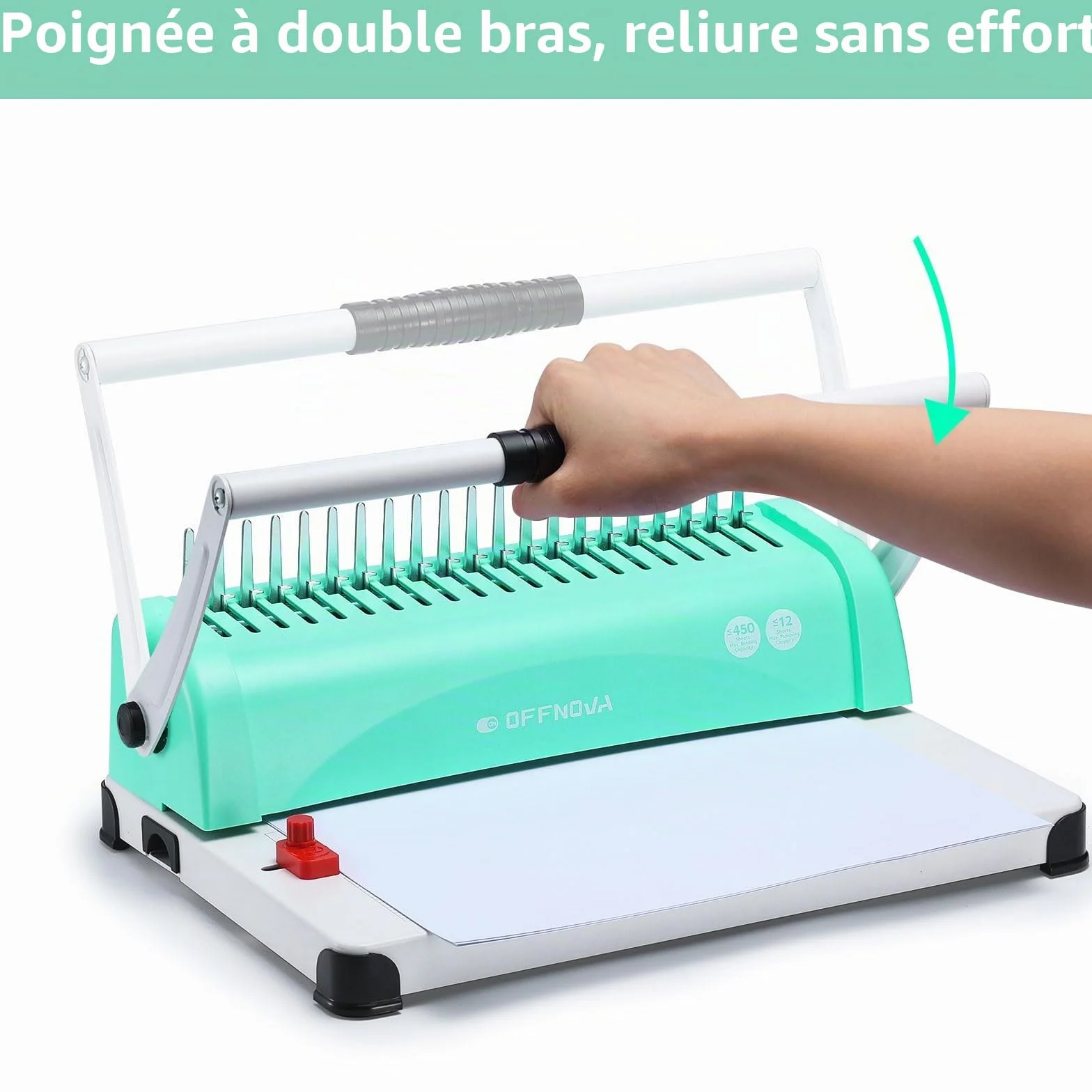 OFFNOVA Relieuse 21 trous 450 feuilles A4 A5 classeur 100 reliures 1,9 cm