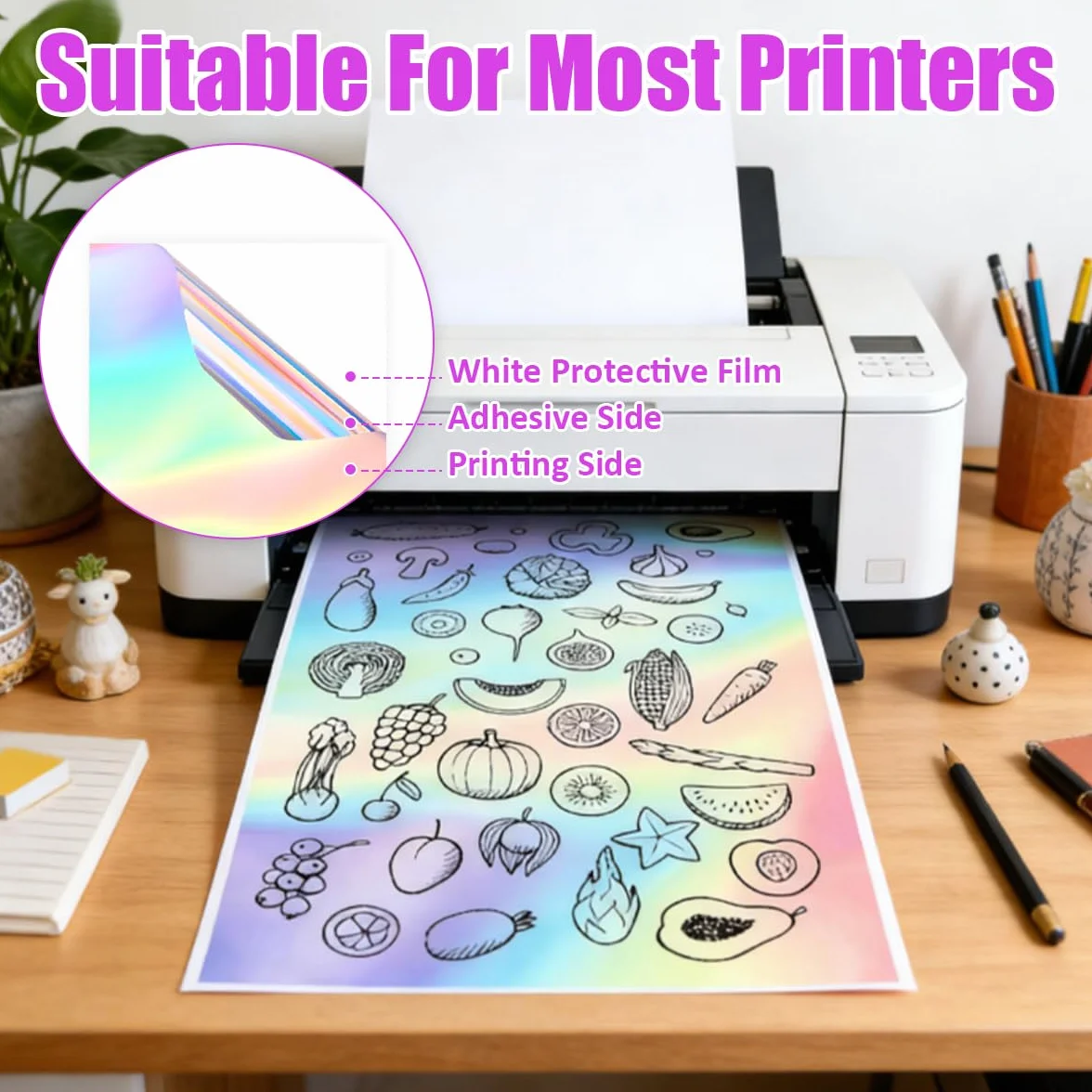 Papier Holographique Autocollant A4 30 Feuilles Vinyle Imprimable pour Imprimantes Laser et Jet d'Encre (210 x 297 mm)