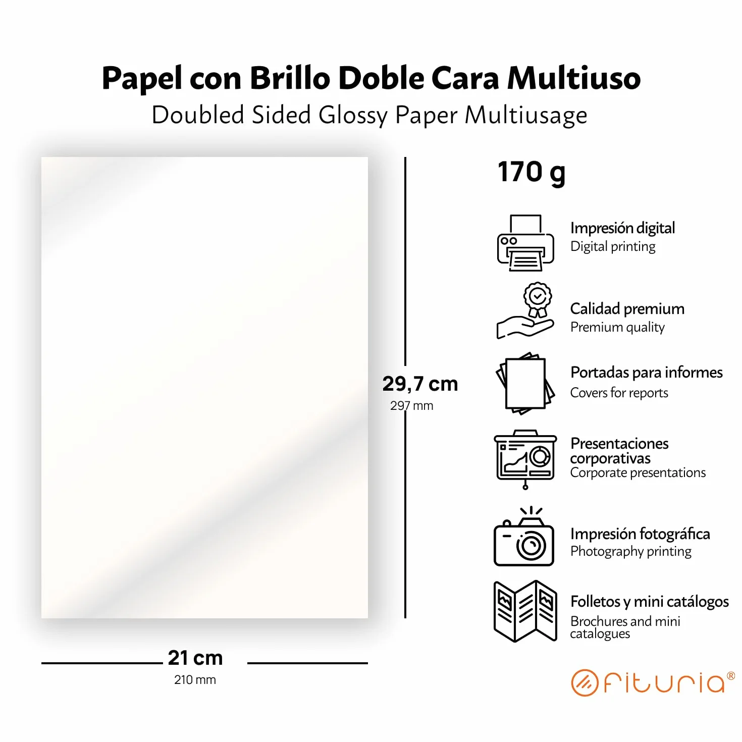 Papier Couché Brillant 170g A4 Recto Verso – Papier Gloss pour Impression Laser Couleur, 25 feuilles